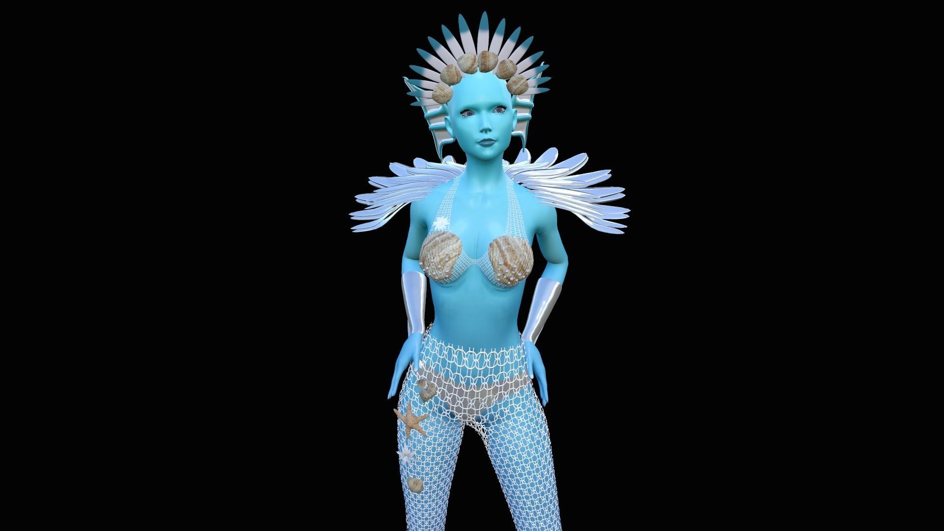 Goddess of the sea Low-poly 3D model_9