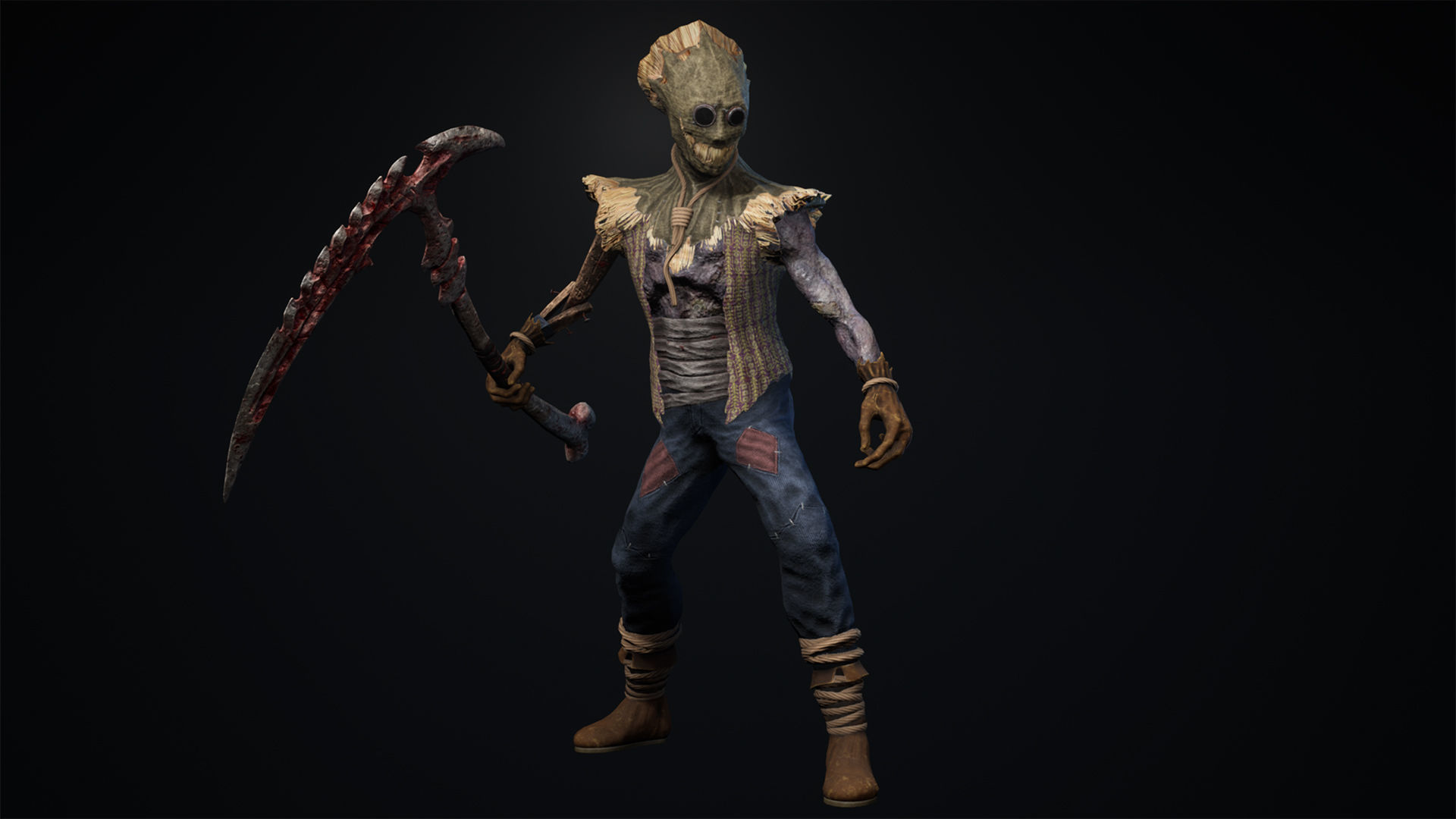 Scarecrow skeleton holding scythe Low-poly 3D model_8