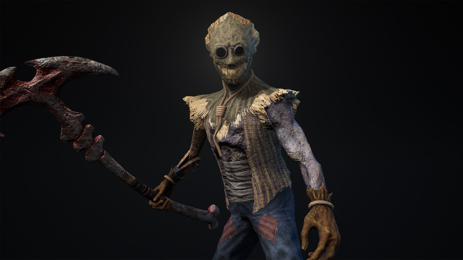 Scarecrow skeleton holding scythe Low-poly 3D model_4