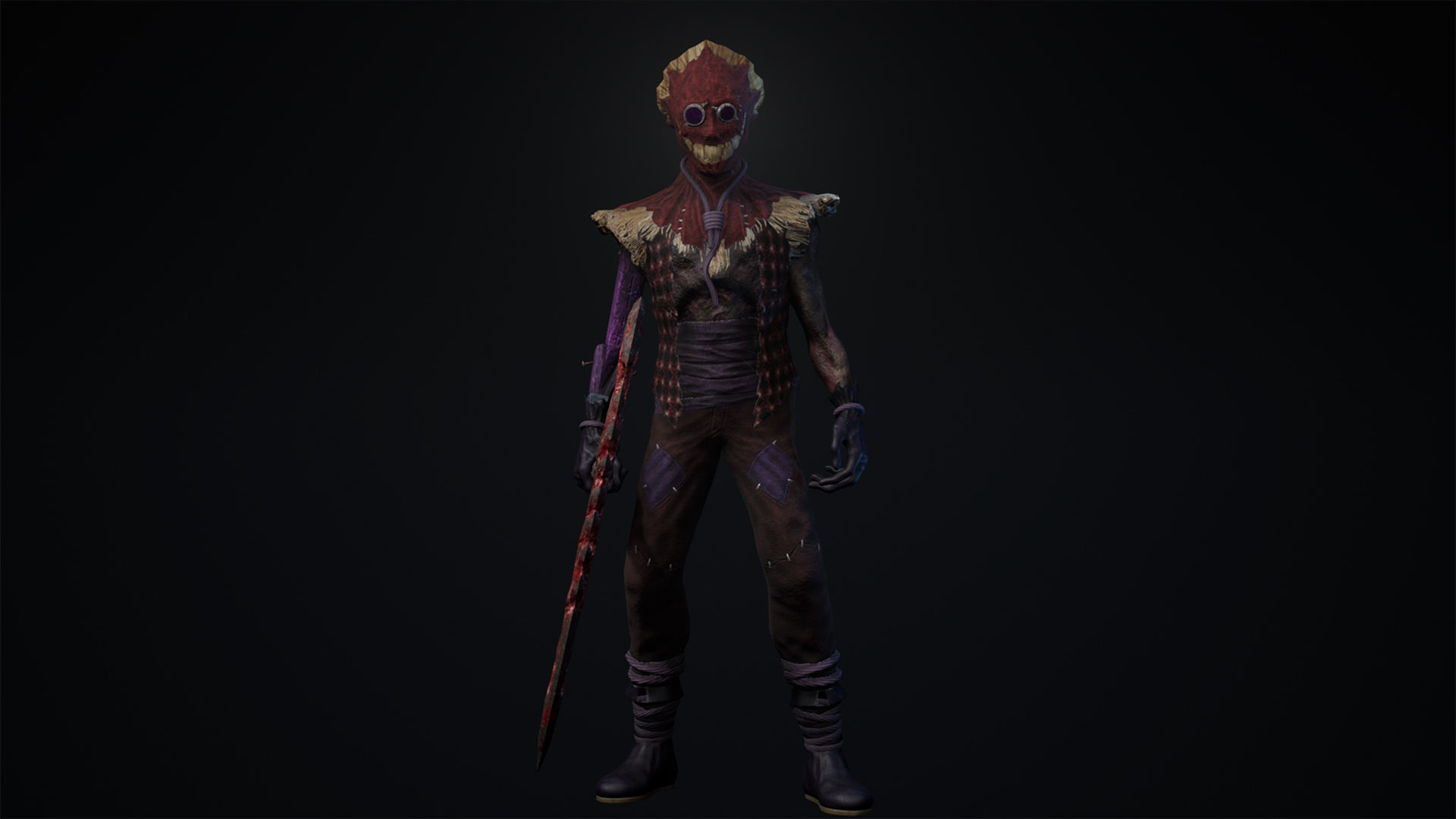 Scarecrow skeleton holding scythe Low-poly 3D model_9