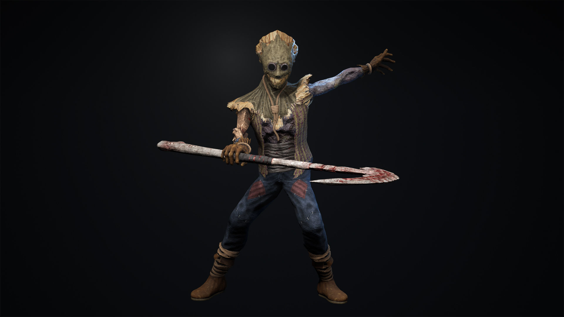 Scarecrow skeleton holding scythe Low-poly 3D model_5