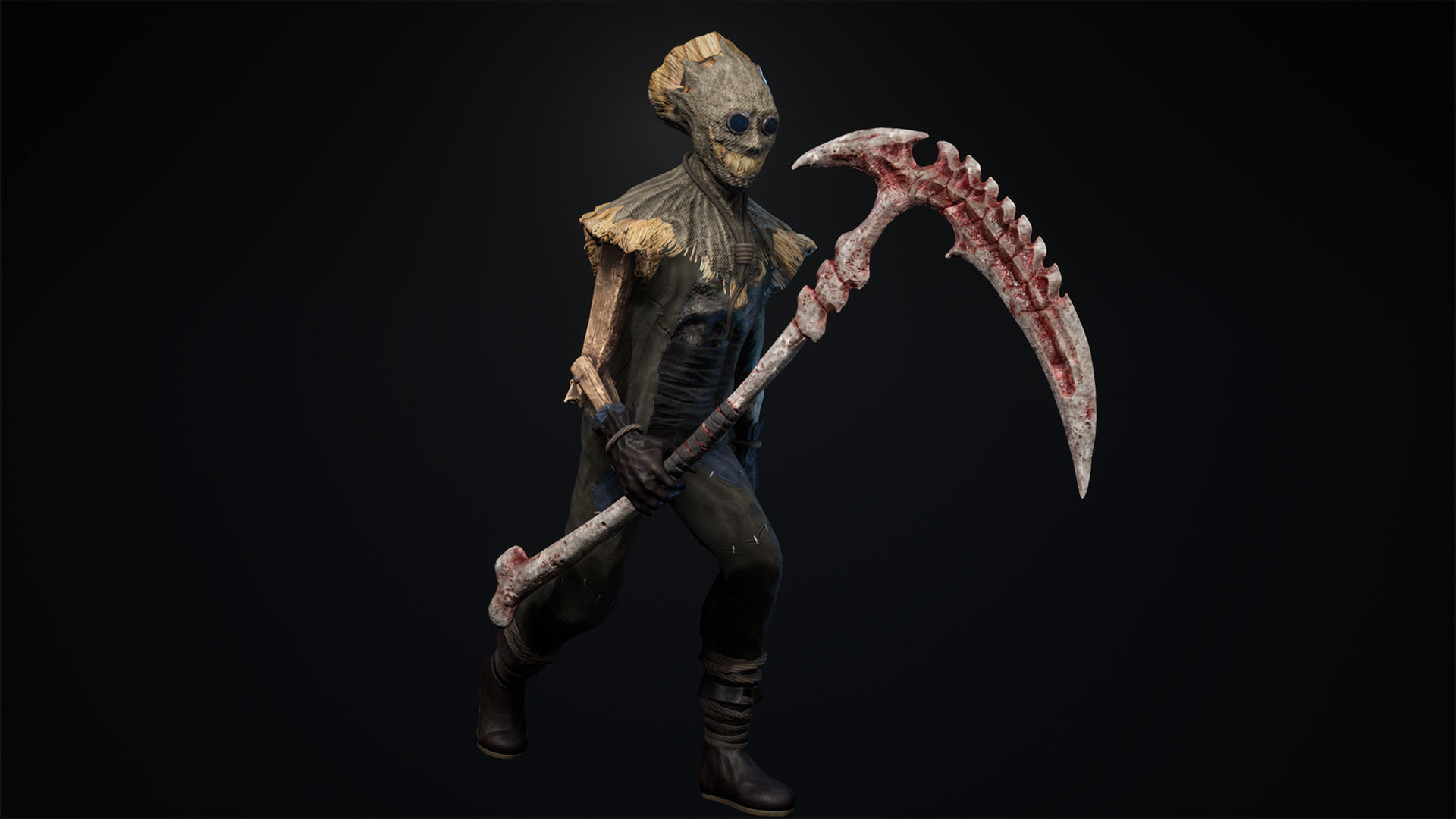 Scarecrow skeleton holding scythe Low-poly 3D model_18