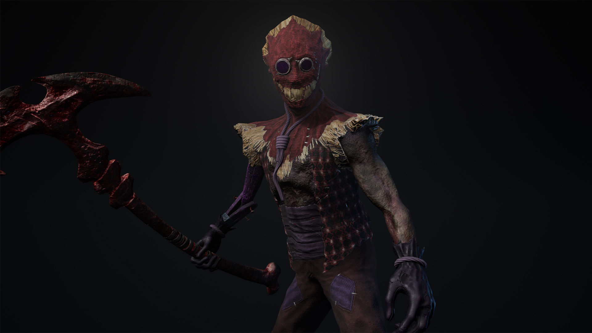 Scarecrow skeleton holding scythe Low-poly 3D model_3