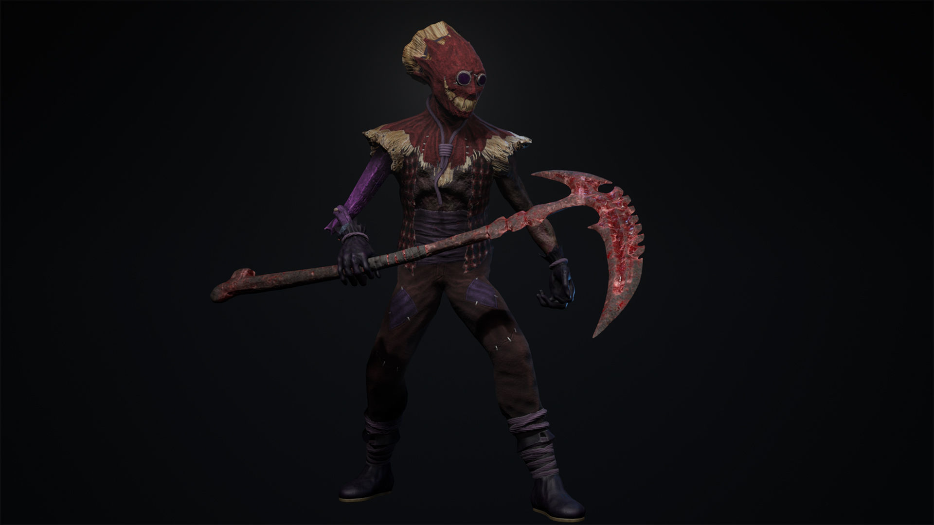 Scarecrow skeleton holding scythe Low-poly 3D model_13