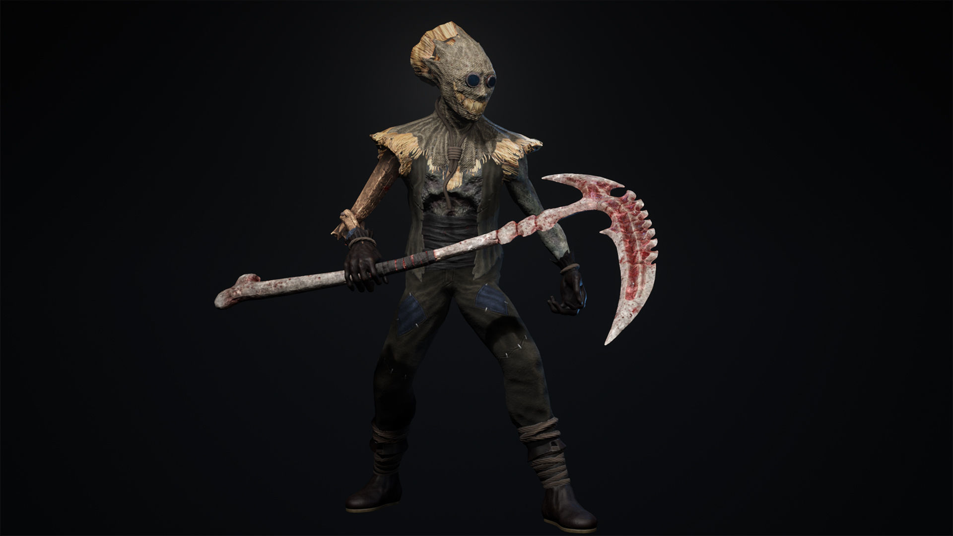 Scarecrow skeleton holding scythe Low-poly 3D model_7