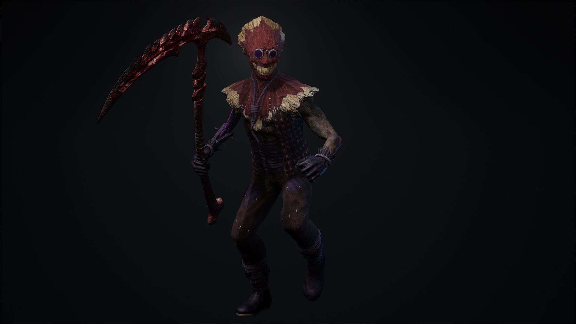 Scarecrow skeleton holding scythe Low-poly 3D model_17