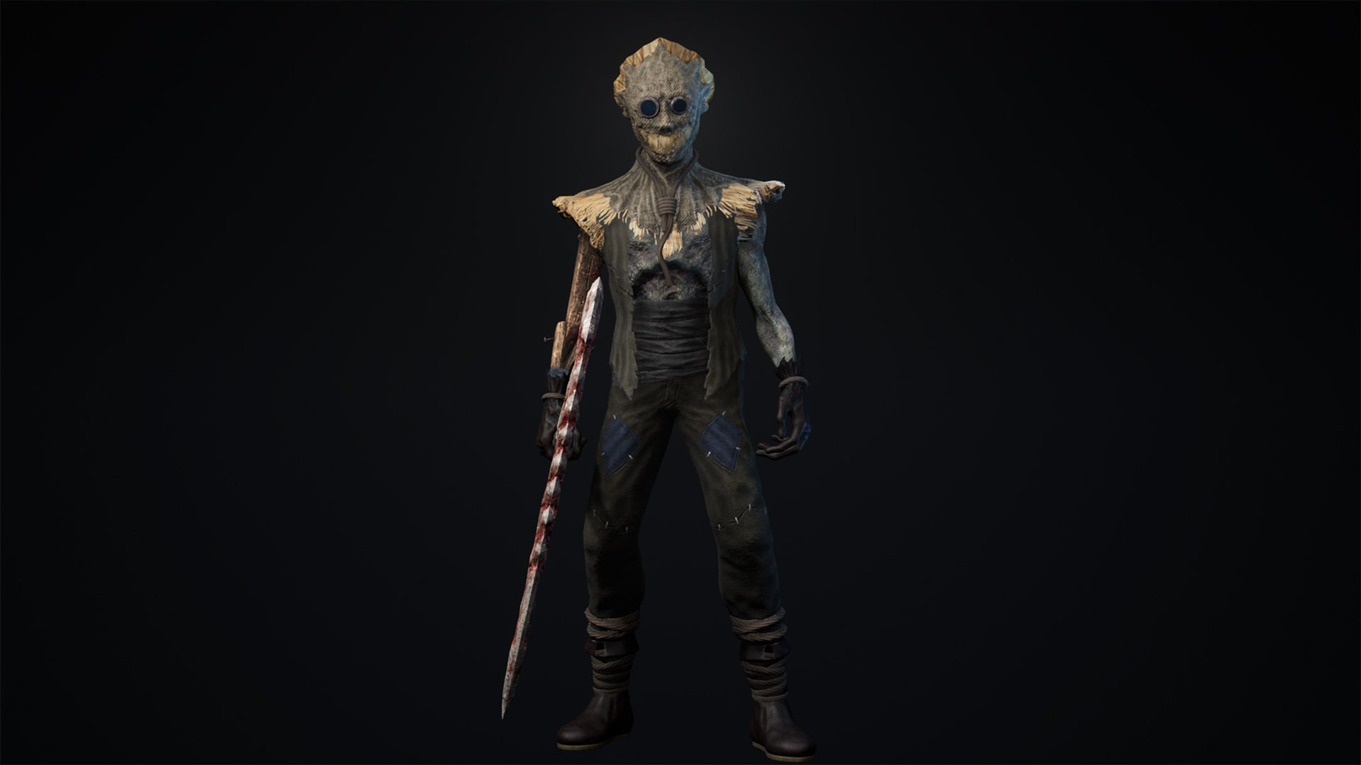 Scarecrow skeleton holding scythe Low-poly 3D model_11