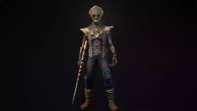 Scarecrow skeleton holding scythe Low-poly 3D model