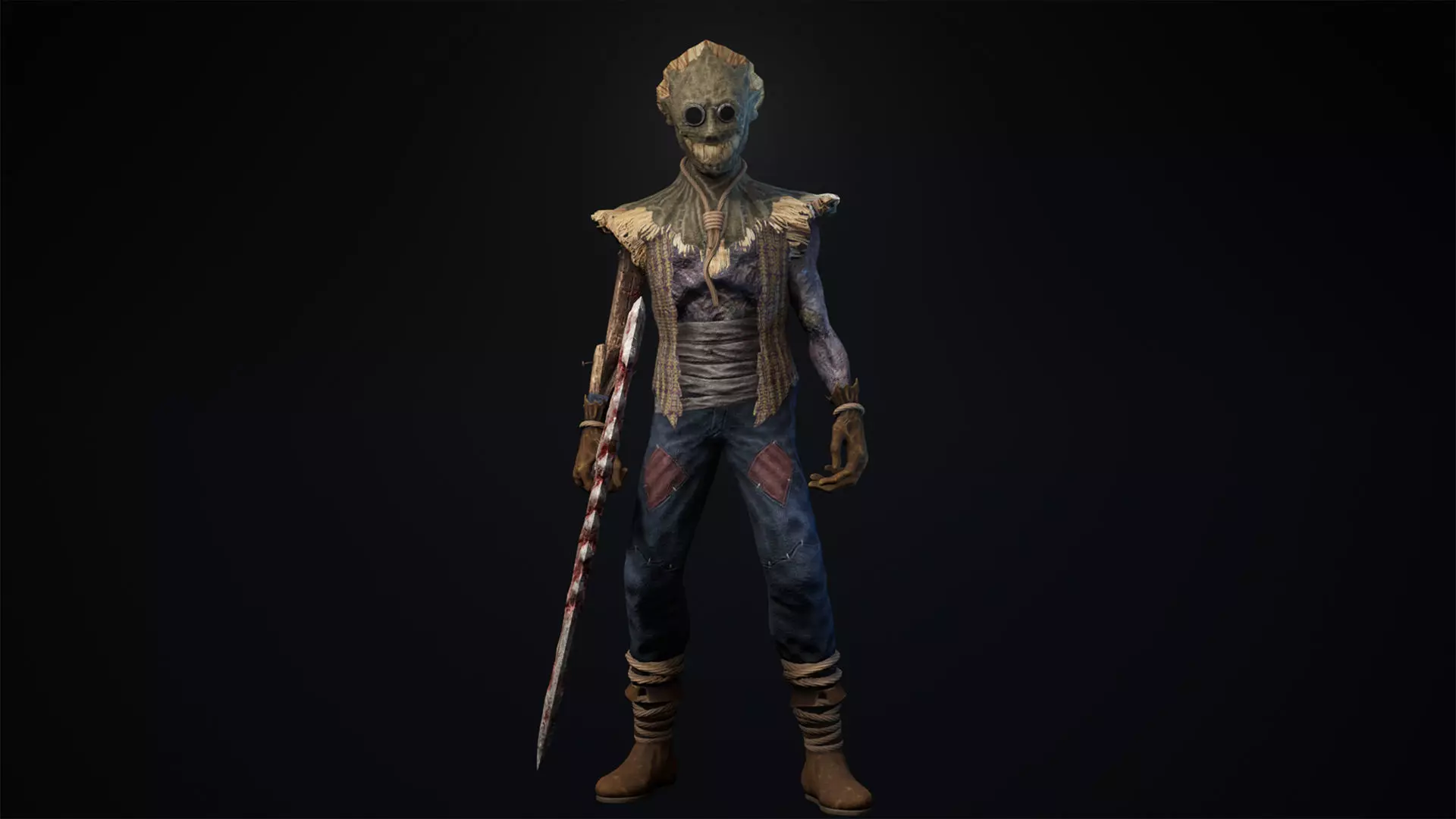 Scarecrow skeleton holding scythe Low-poly 3D model_0