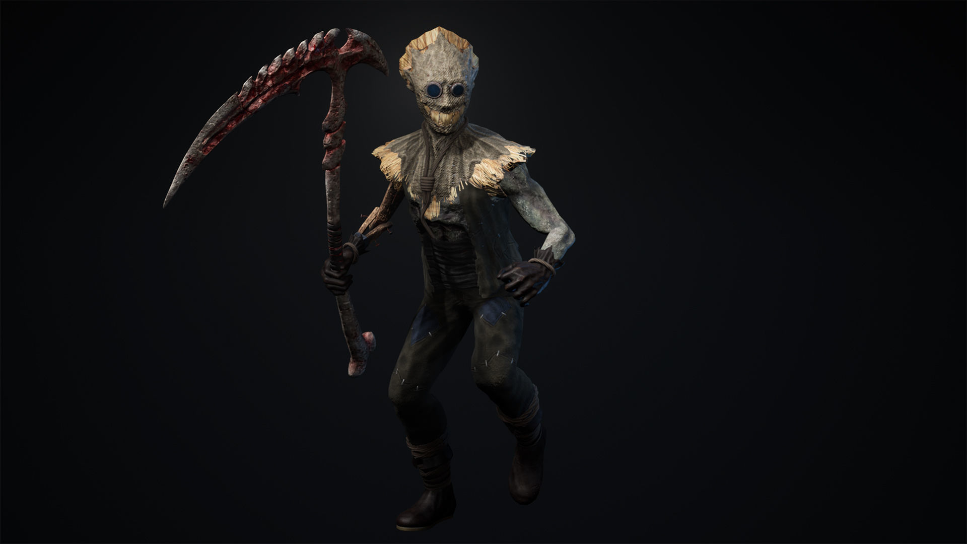 Scarecrow skeleton holding scythe Low-poly 3D model_6
