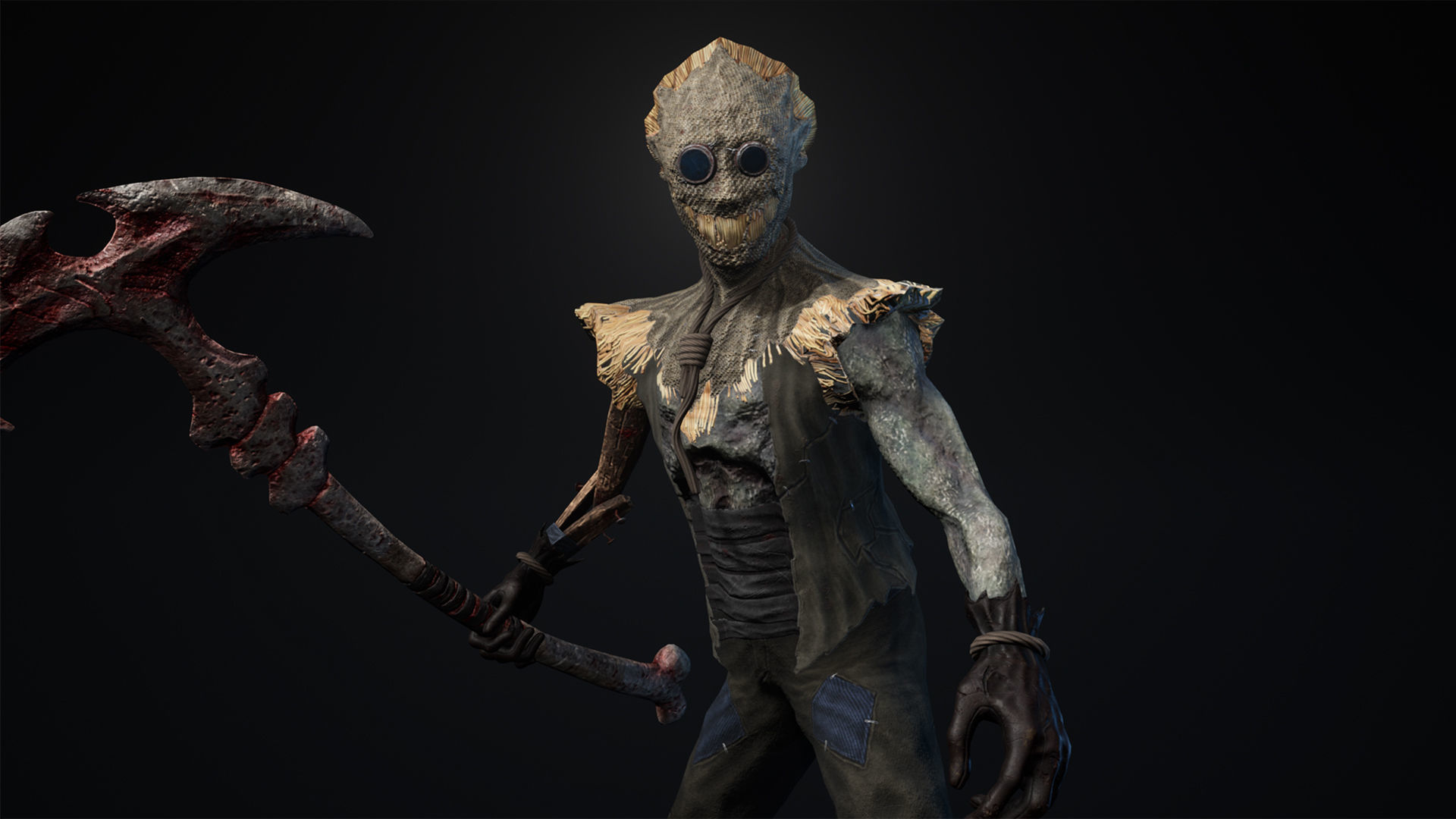 Scarecrow skeleton holding scythe Low-poly 3D model_16