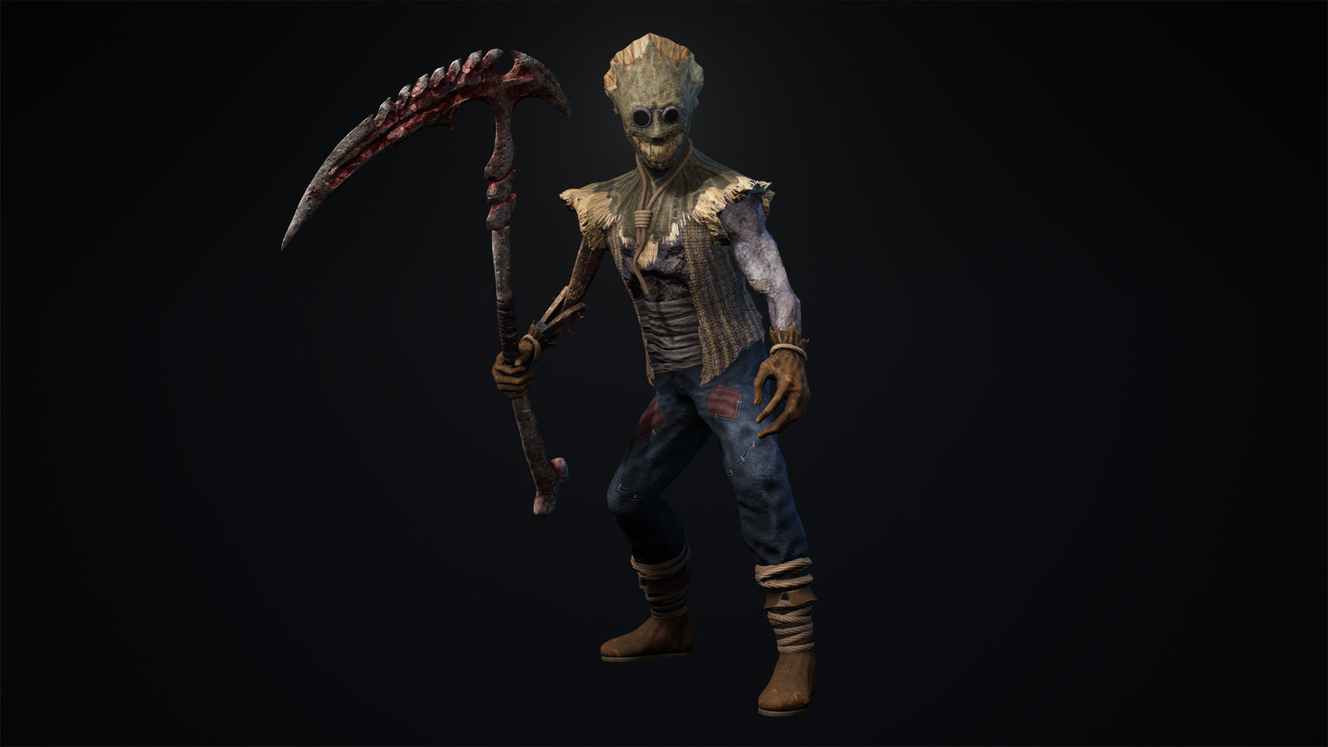Scarecrow skeleton holding scythe Low-poly 3D model_15