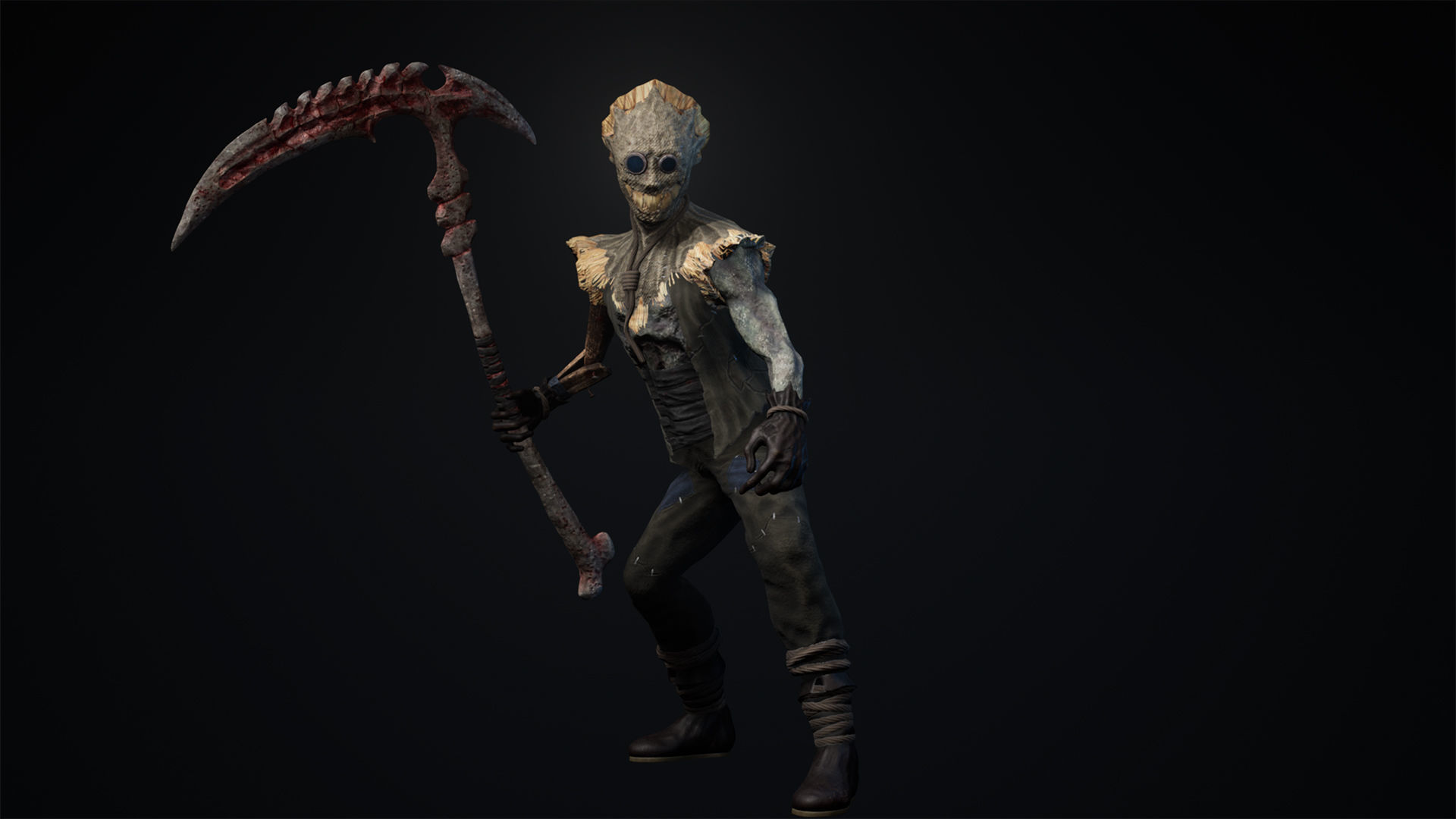 Scarecrow skeleton holding scythe Low-poly 3D model_12