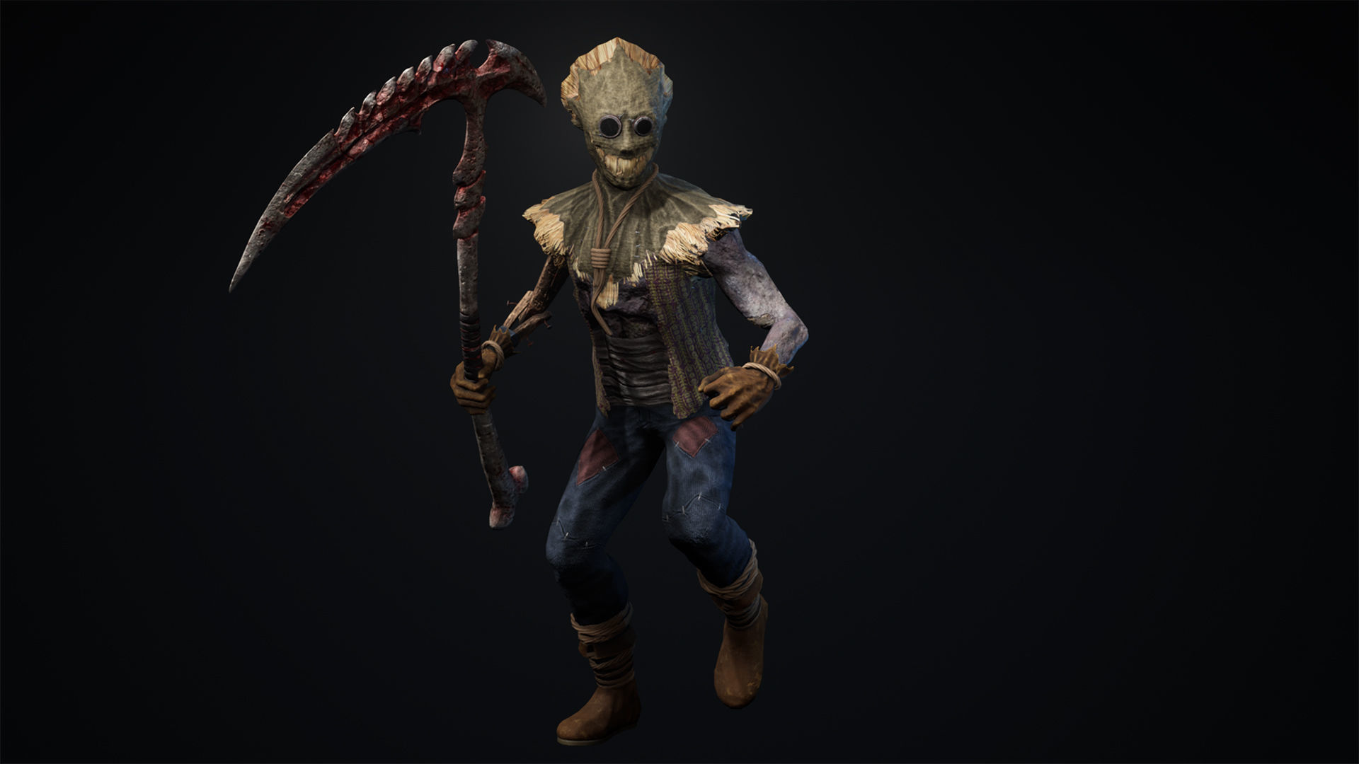 Scarecrow skeleton holding scythe Low-poly 3D model_10