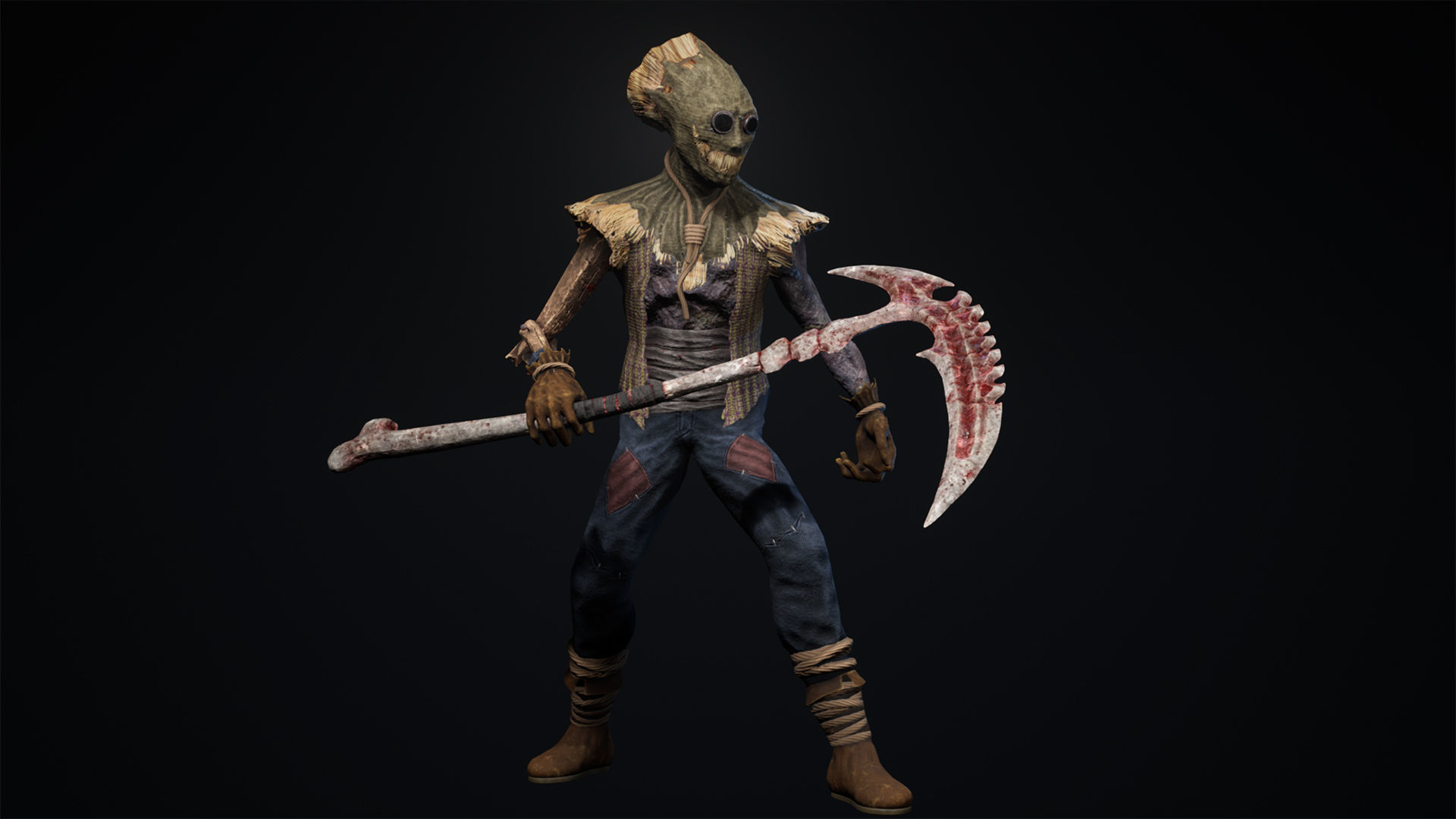 Scarecrow skeleton holding scythe Low-poly 3D model_14