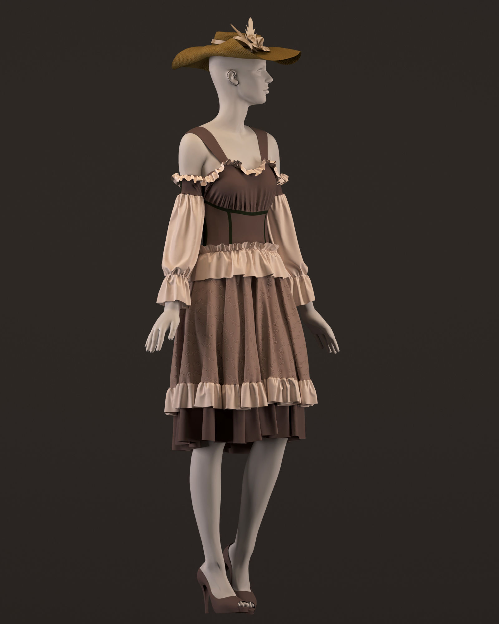 Dress and hat - ZPRJ - OBJ-MTL-FBX-TEXTURES 3D model_12