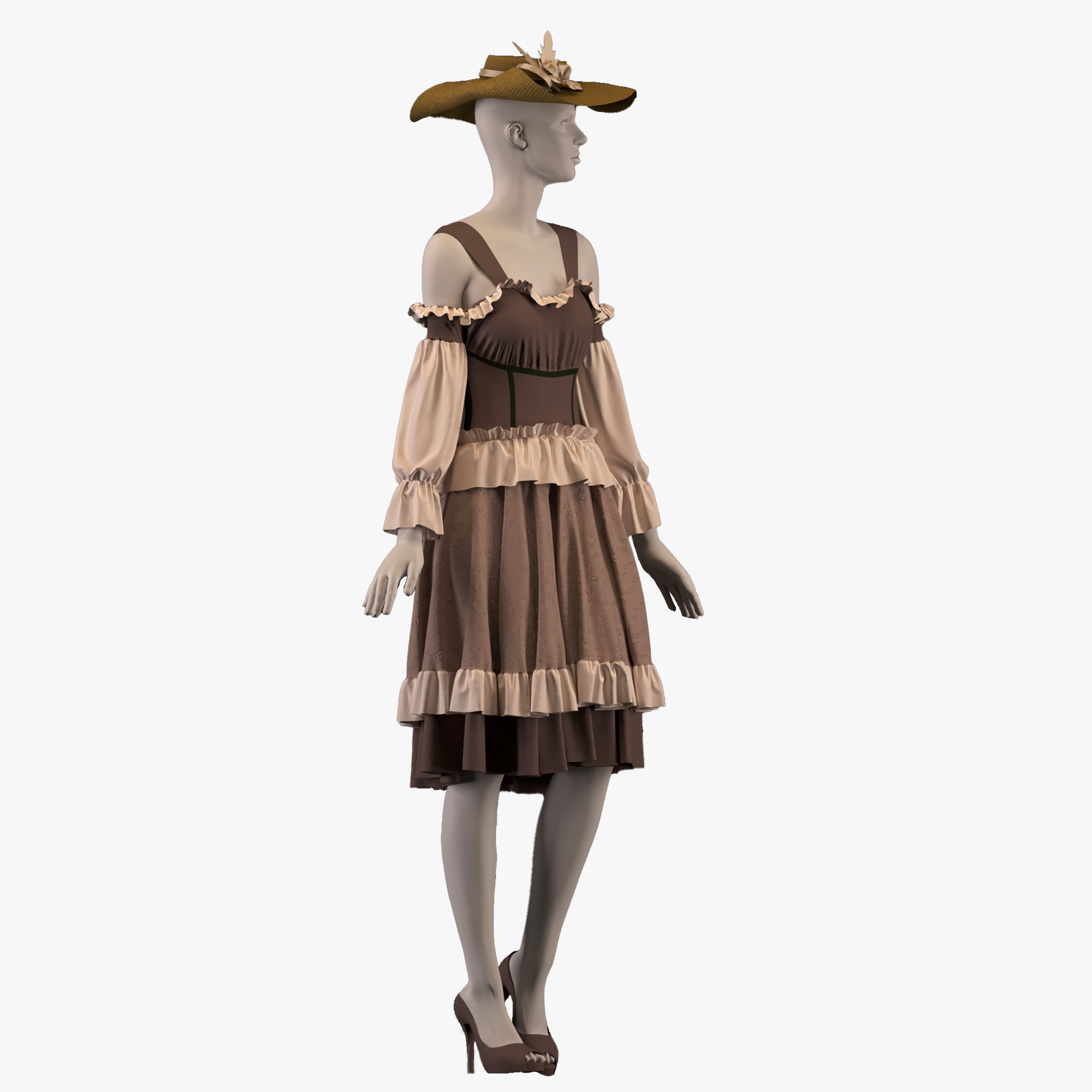 Dress and hat - ZPRJ - OBJ-MTL-FBX-TEXTURES 3D model_4