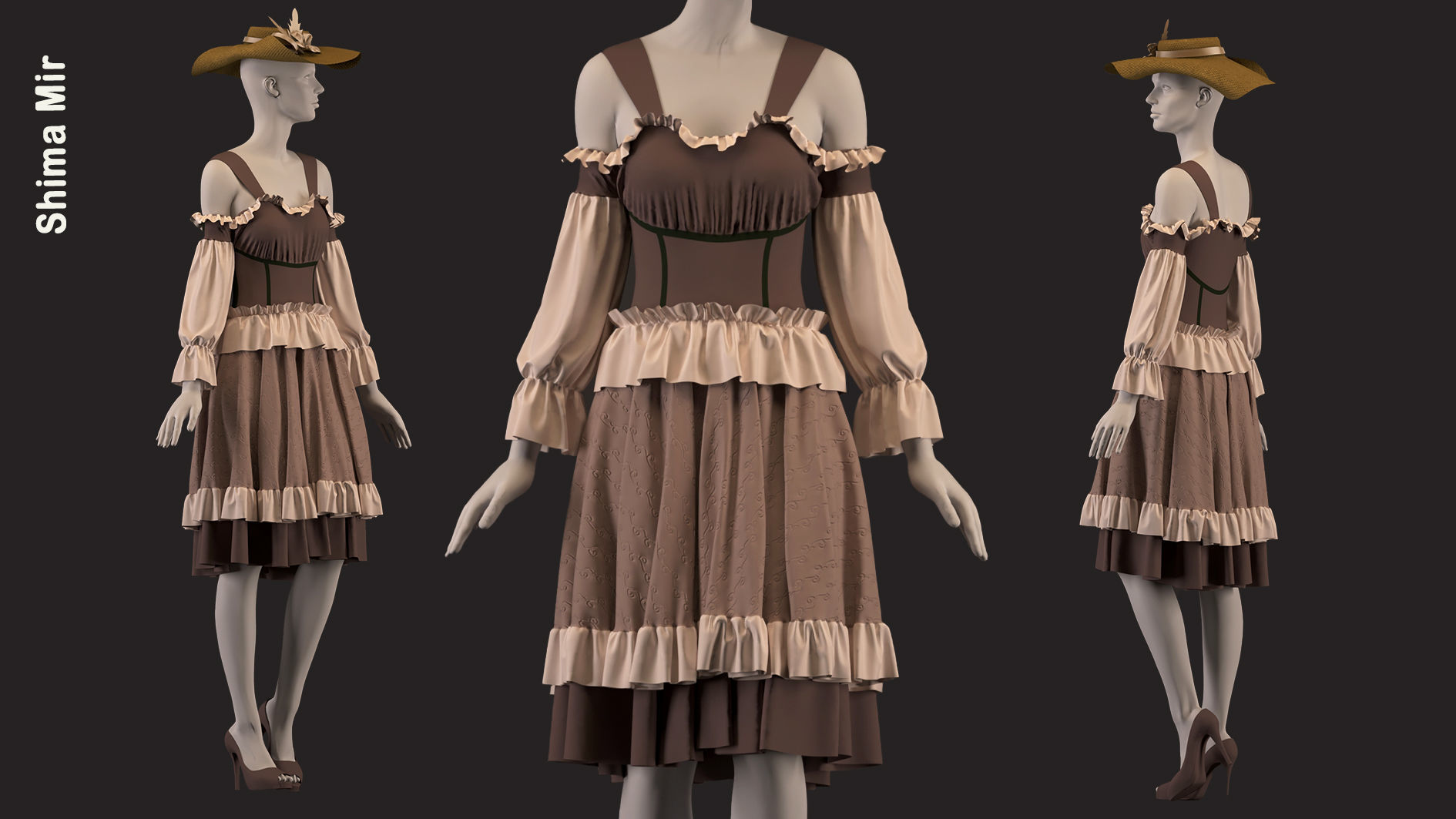 Dress and hat - ZPRJ - OBJ-MTL-FBX-TEXTURES 3D model_8