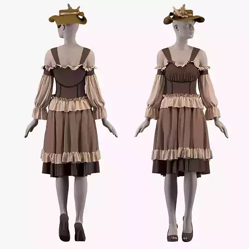 Dress and hat - ZPRJ - OBJ-MTL-FBX-TEXTURES 3D model