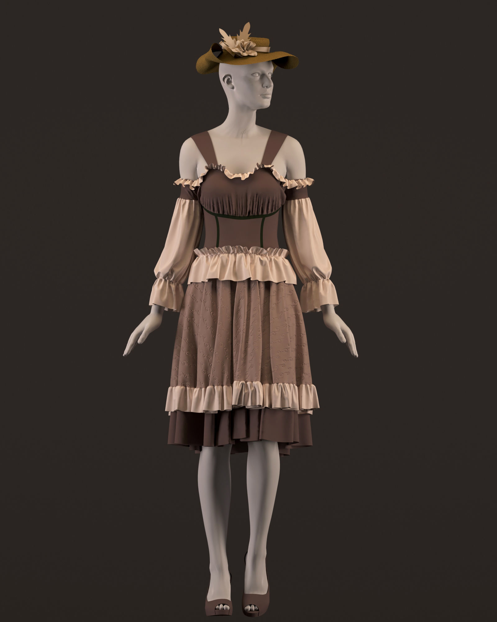 Dress and hat - ZPRJ - OBJ-MTL-FBX-TEXTURES 3D model_11
