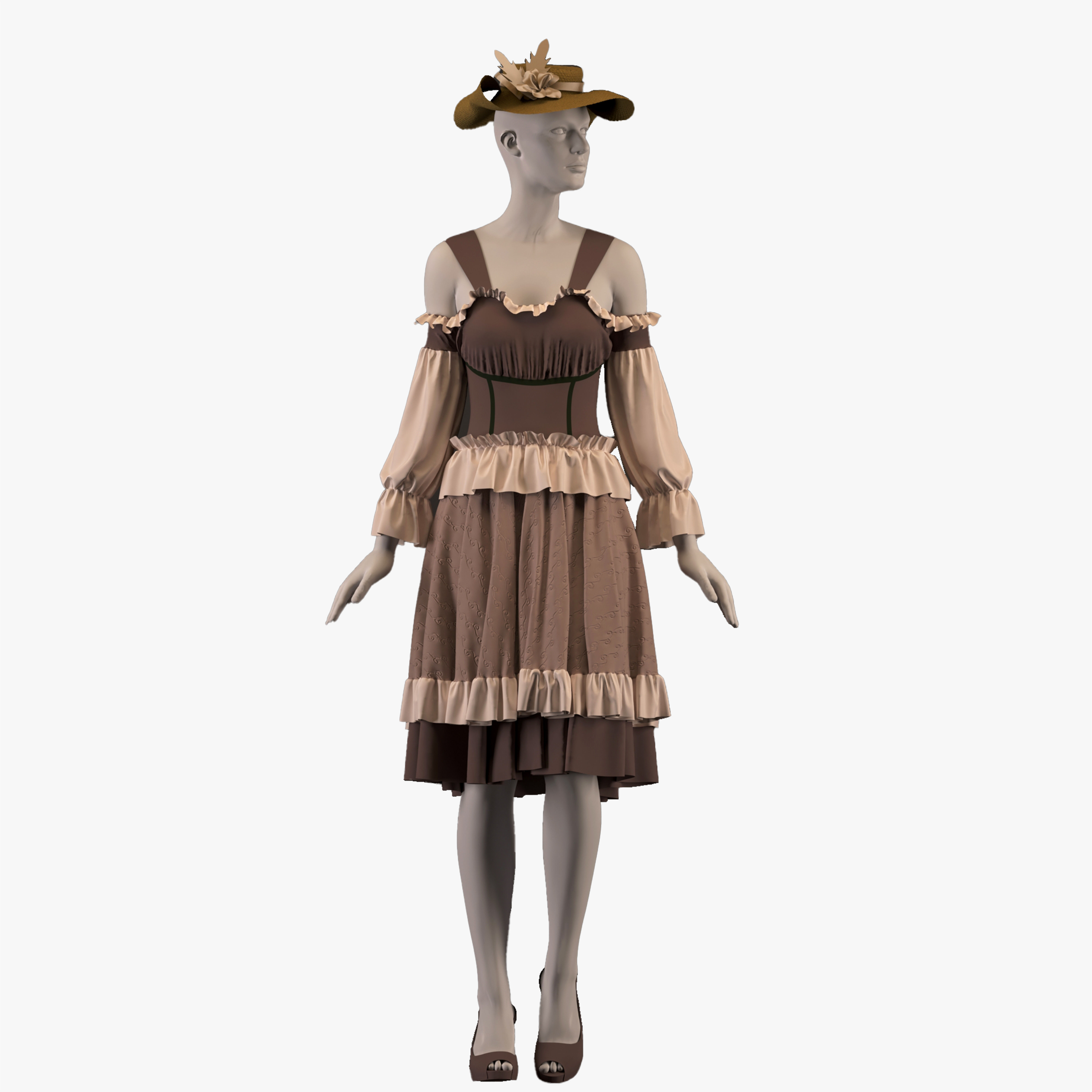 Dress and hat - ZPRJ - OBJ-MTL-FBX-TEXTURES 3D model_2