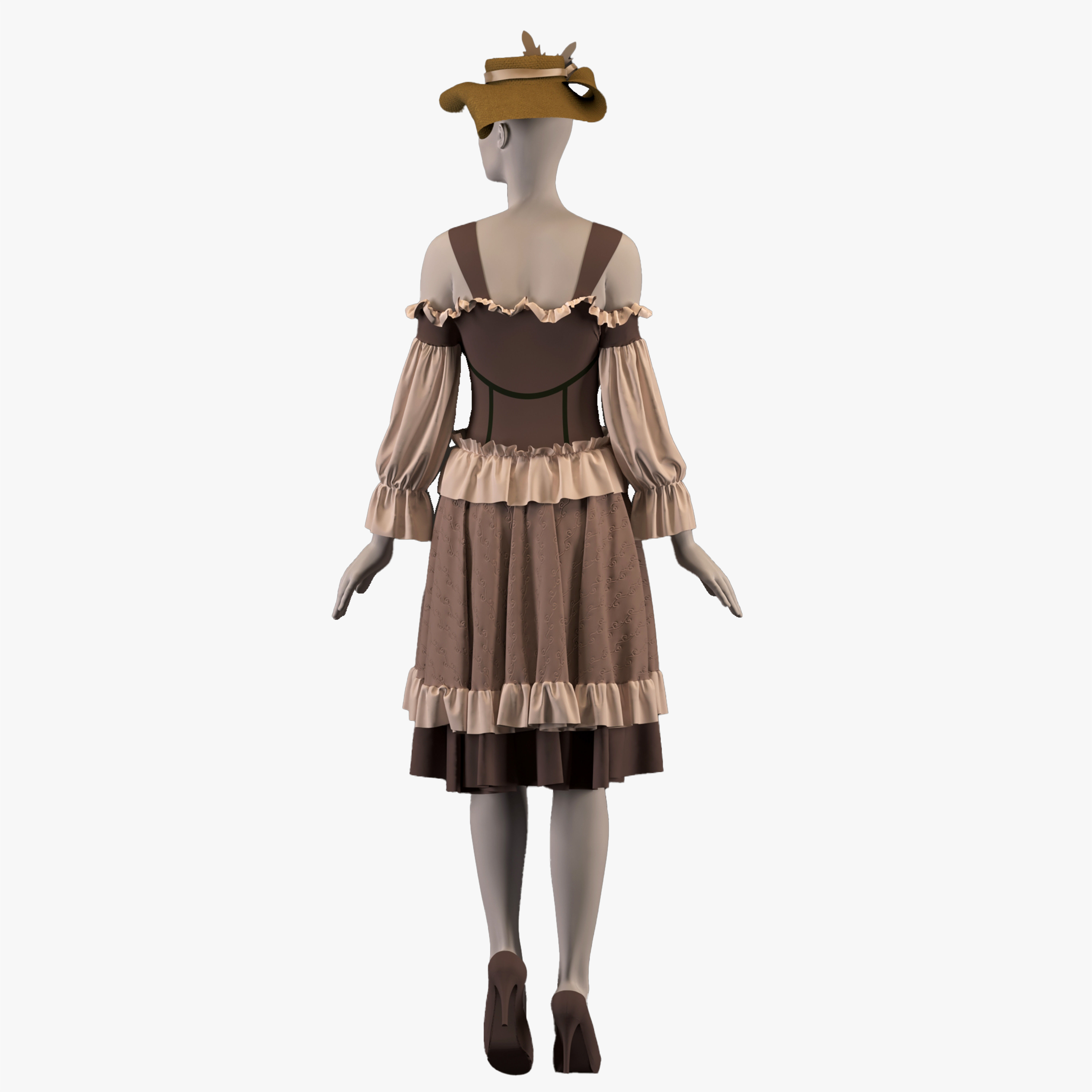 Dress and hat - ZPRJ - OBJ-MTL-FBX-TEXTURES 3D model_5
