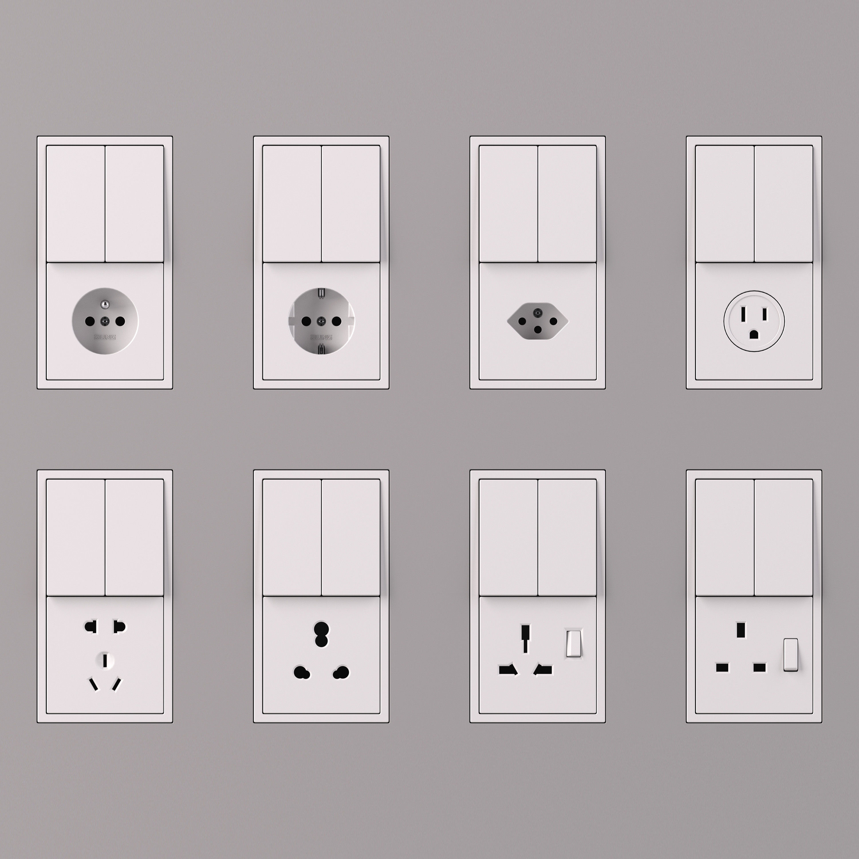 Jung LS  ZERO  Switches and Sockets kit 80 items 3D model_15