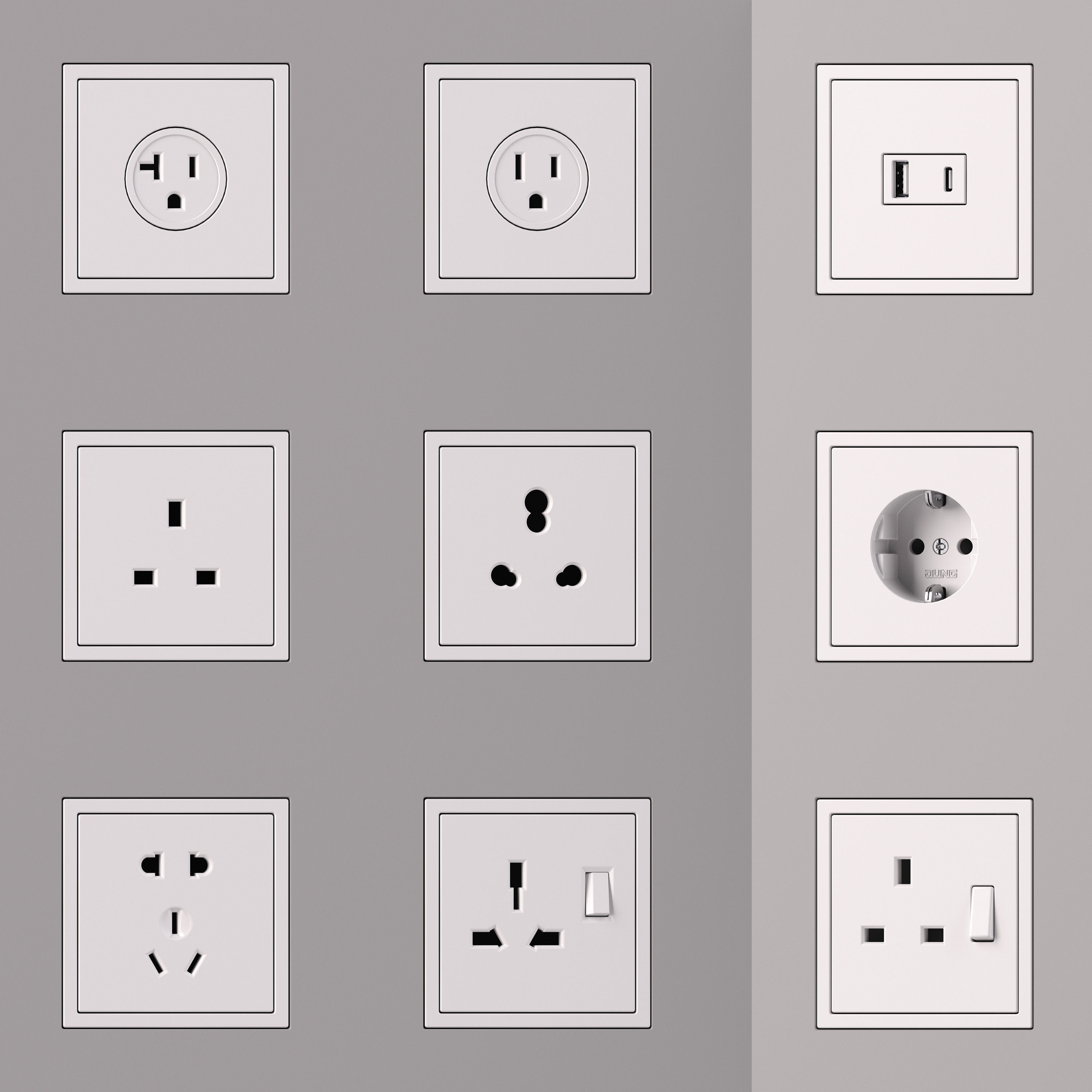 Jung LS  ZERO  Switches and Sockets kit 80 items 3D model_3