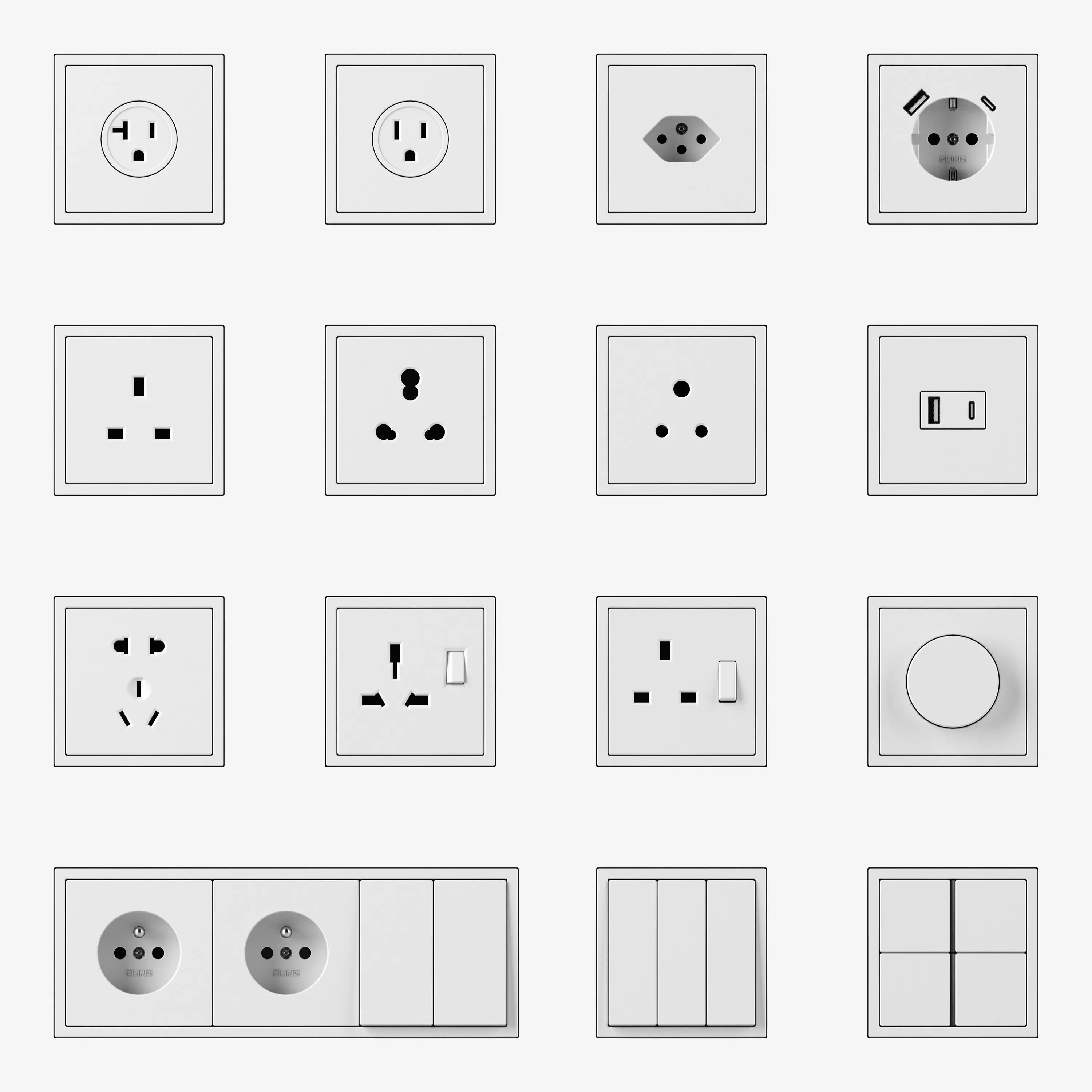 Jung LS  ZERO  Switches and Sockets kit 80 items 3D model_0