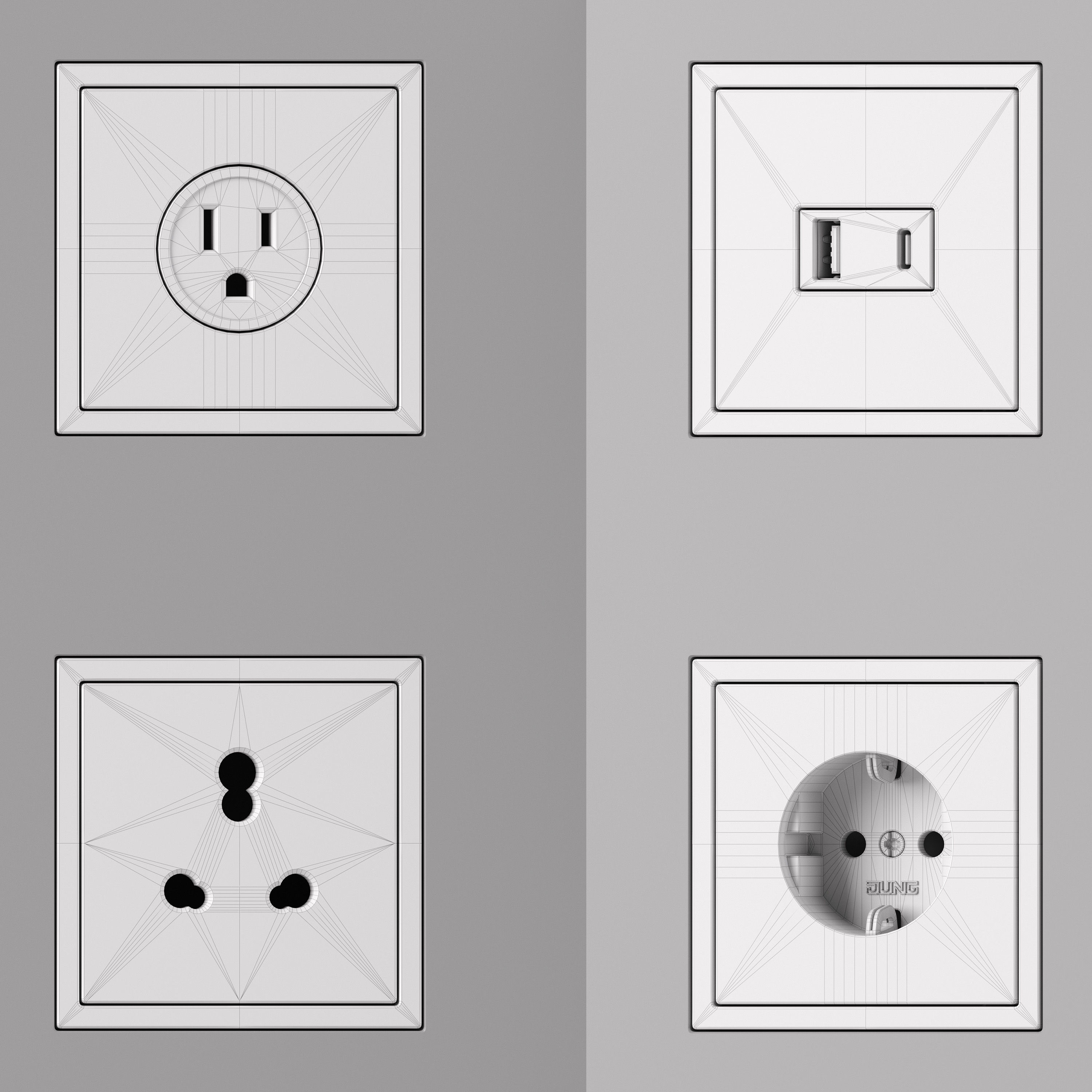 Jung LS  ZERO  Switches and Sockets kit 80 items 3D model_10