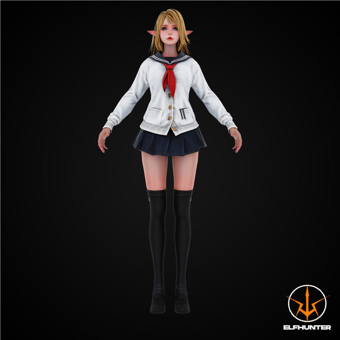 EXCLUSIVE ELF HUNTER EDITION RIGGED CHARACTER ELF WHITE SCHOOL Low-poly 3D model_2