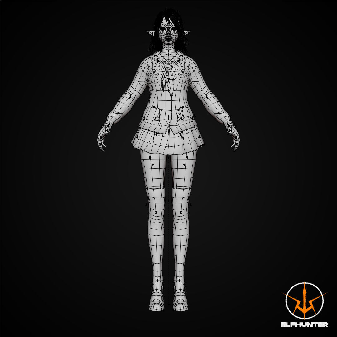 EXCLUSIVE ELF HUNTER EDITION RIGGED CHARACTER ELF WHITE SCHOOL Low-poly 3D model_14