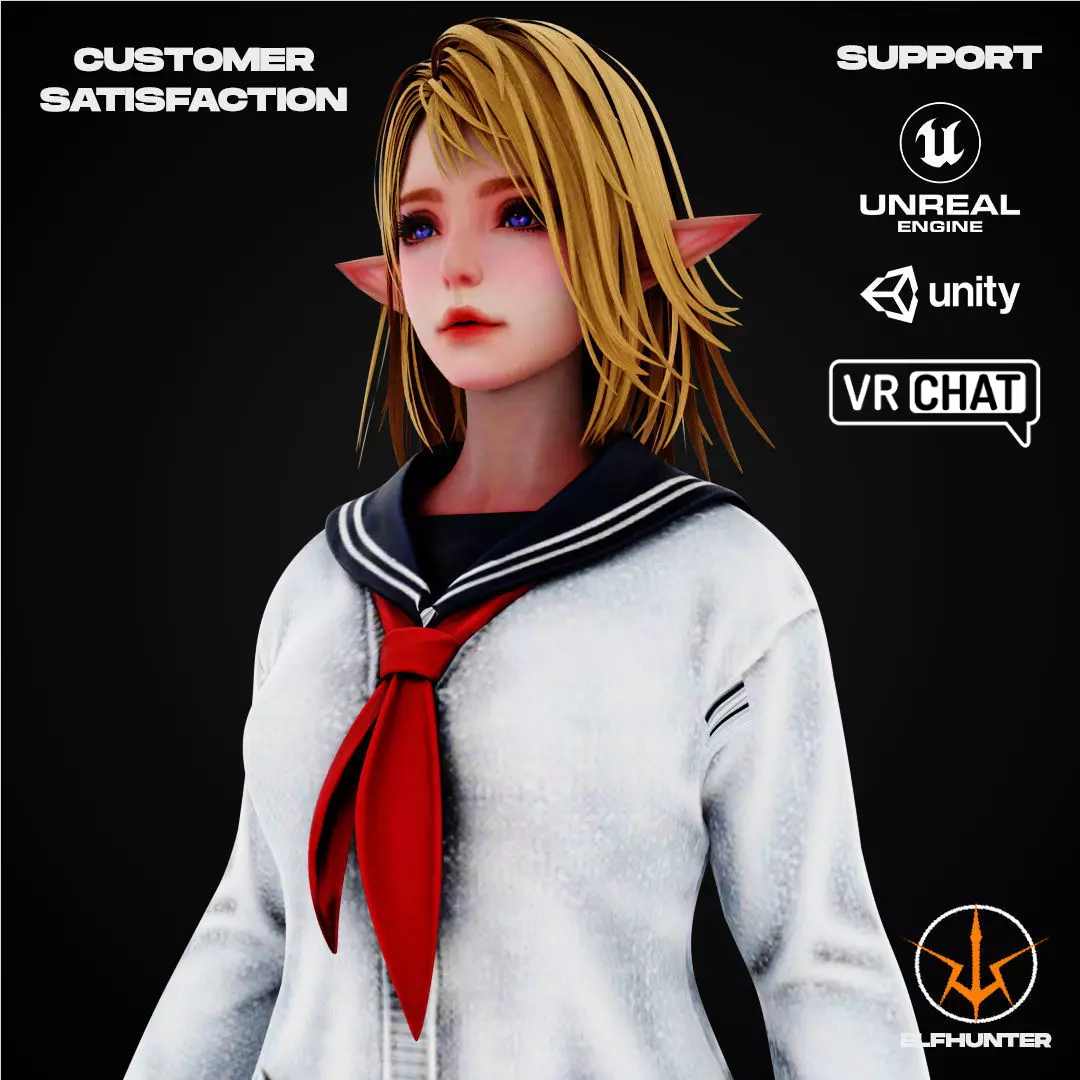 EXCLUSIVE ELF HUNTER EDITION RIGGED CHARACTER ELF WHITE SCHOOL Low-poly 3D model_0