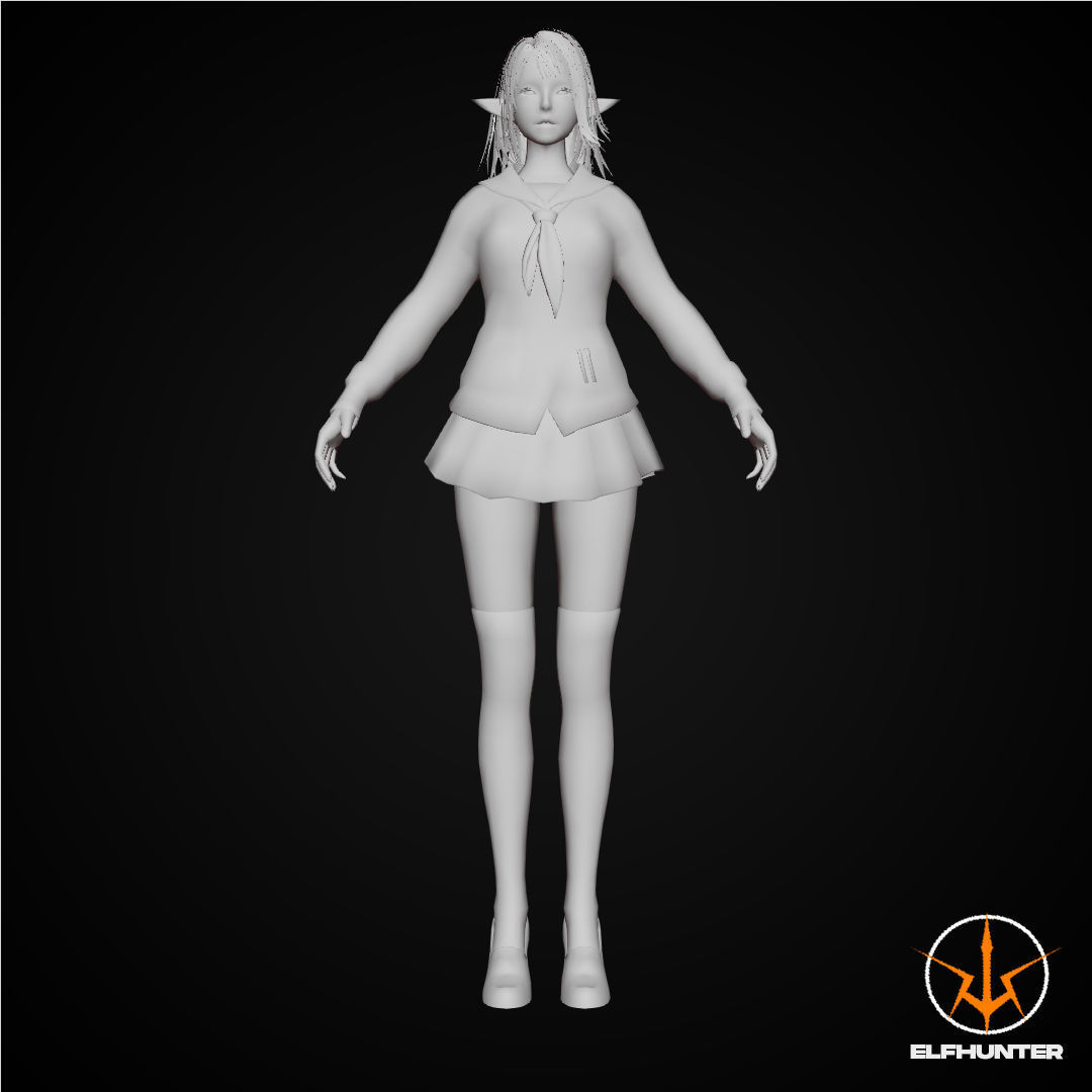 EXCLUSIVE ELF HUNTER EDITION RIGGED CHARACTER ELF WHITE SCHOOL Low-poly 3D model_6