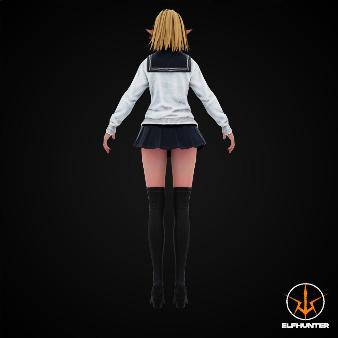 EXCLUSIVE ELF HUNTER EDITION RIGGED CHARACTER ELF WHITE SCHOOL Low-poly 3D model_4