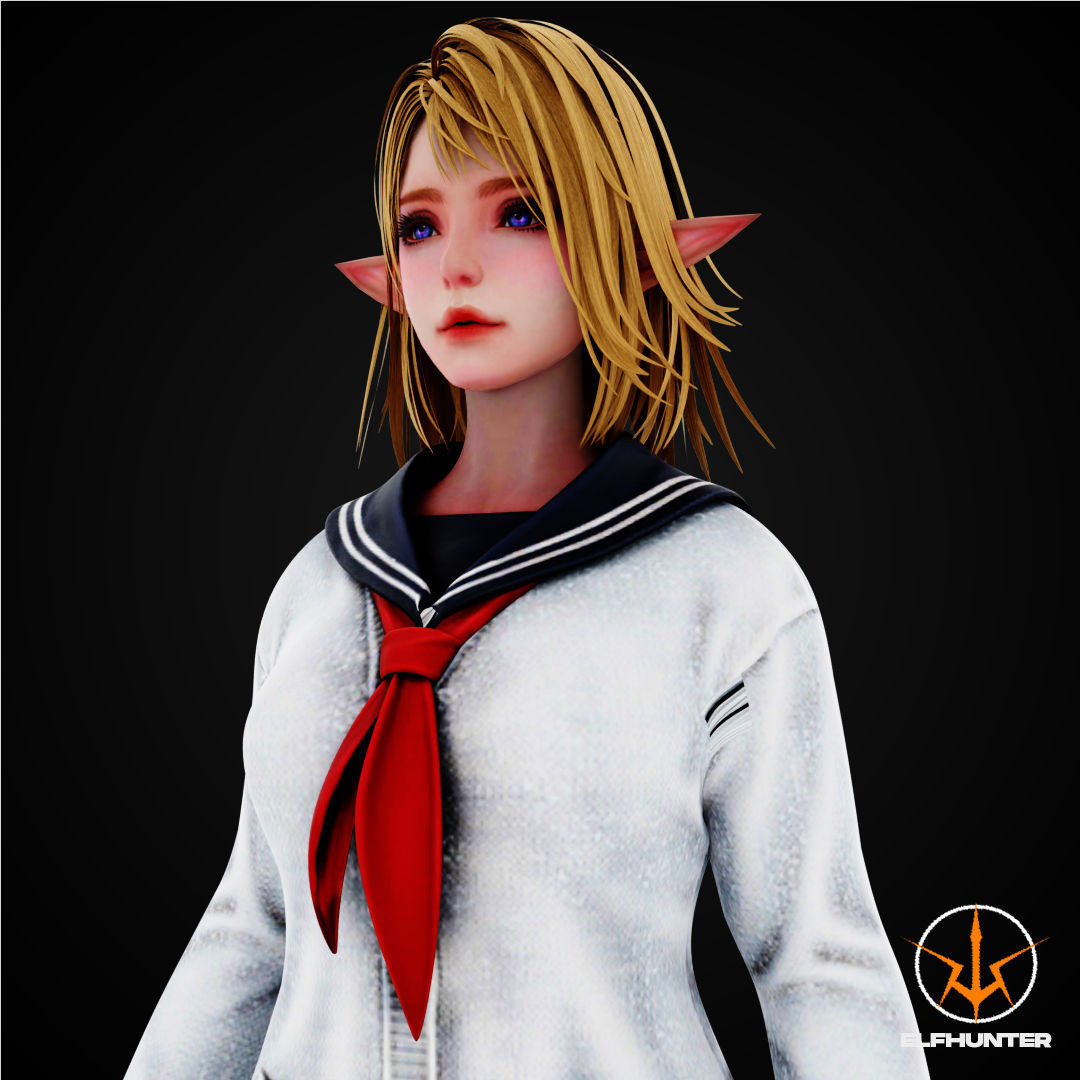 EXCLUSIVE ELF HUNTER EDITION RIGGED CHARACTER ELF WHITE SCHOOL Low-poly 3D model_1