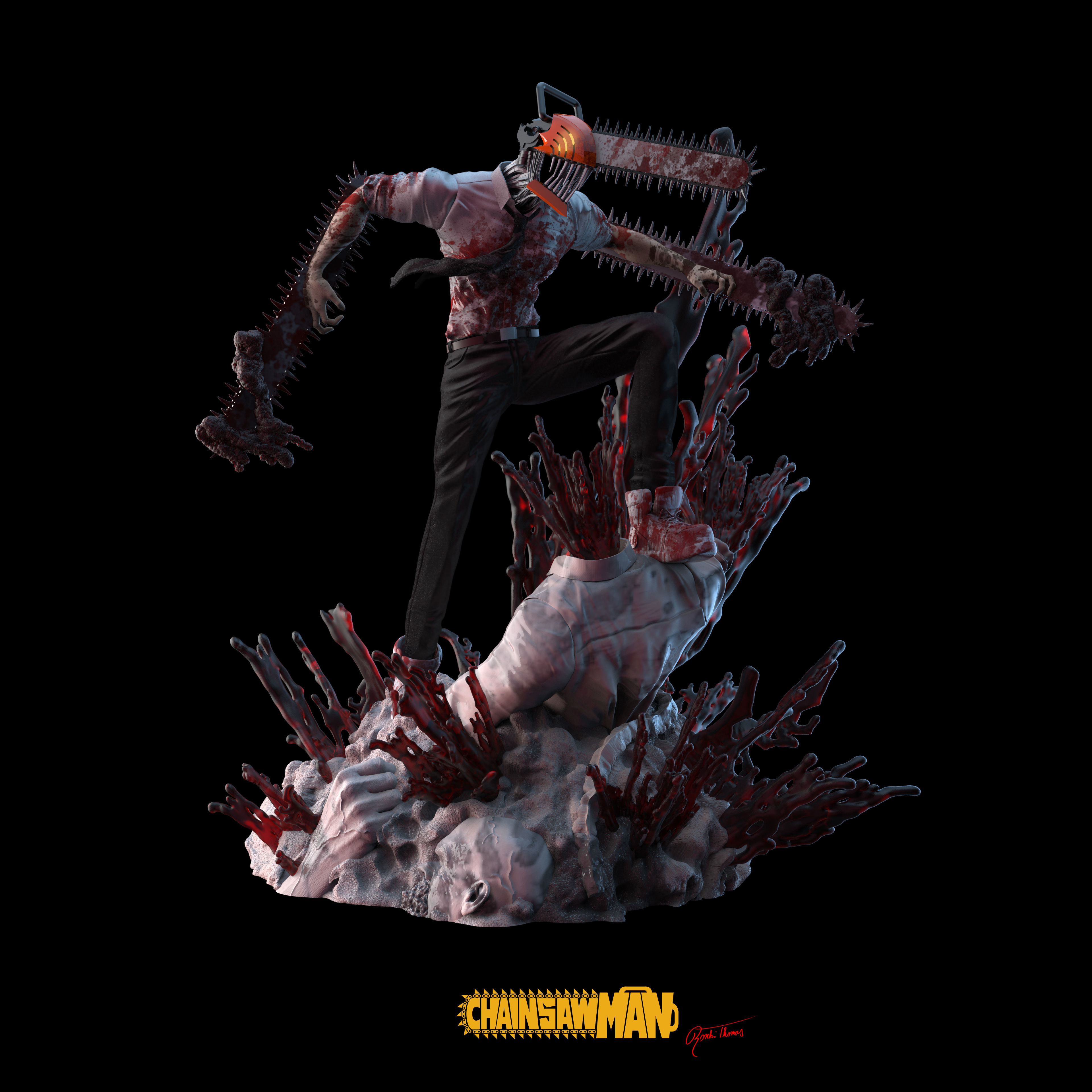 Chainsaw Man Denji figure with cut and keying by Dhomas  3D print model_3