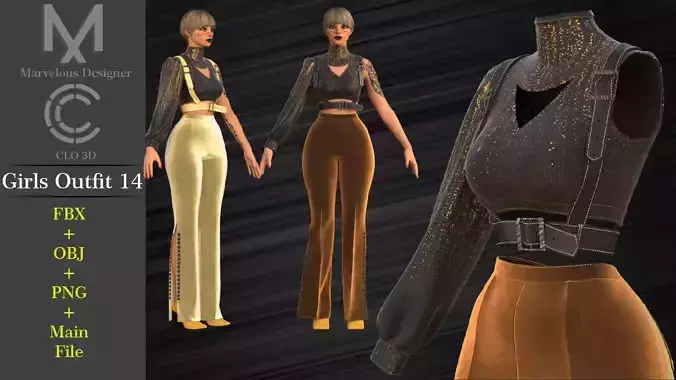 Girls Outfit 1 - Marvelous - CLO Project file 3D model 3D model