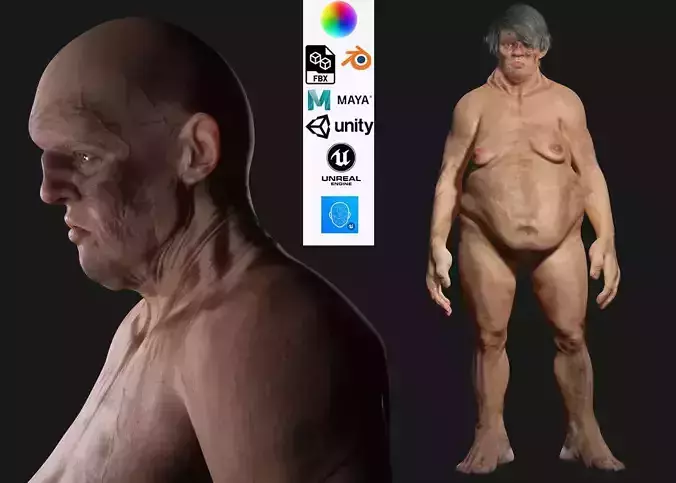 Female troll naked Ready Low-poly 3D model