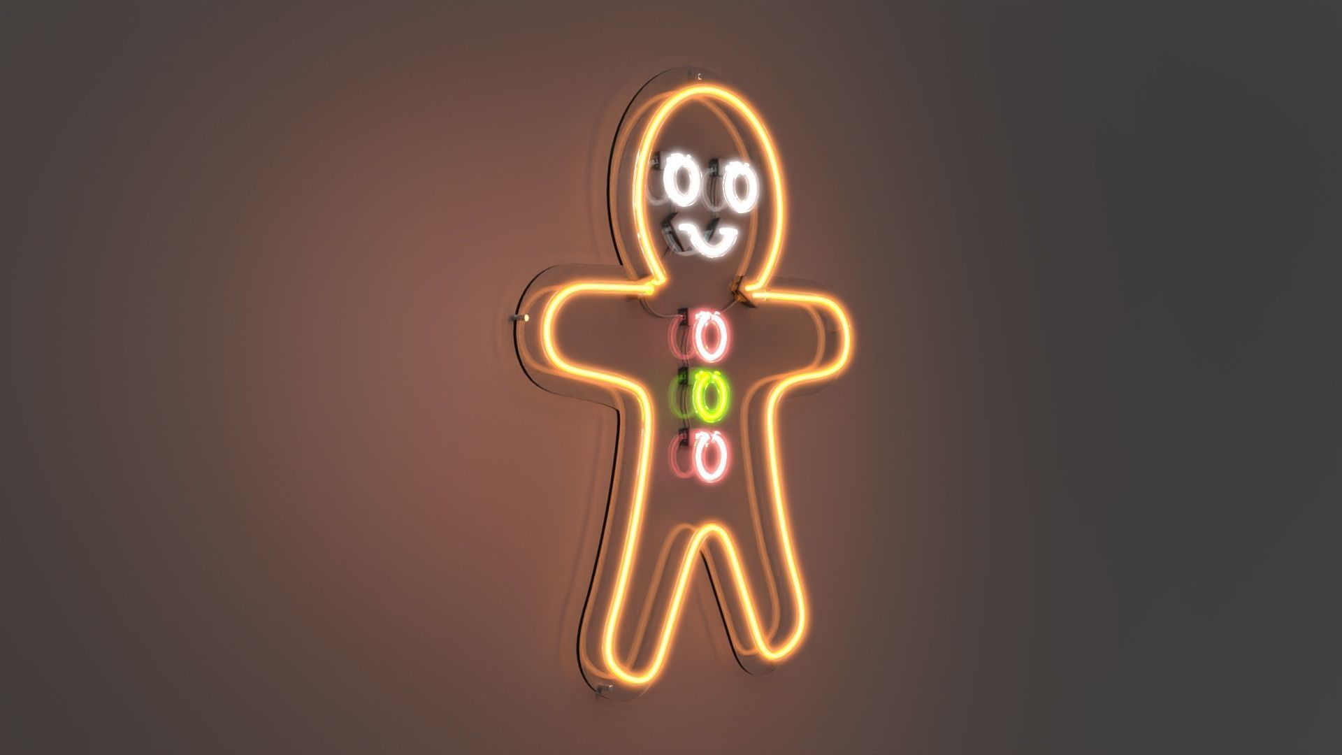 Gingerbread Man - Neon Sign 3D model_4