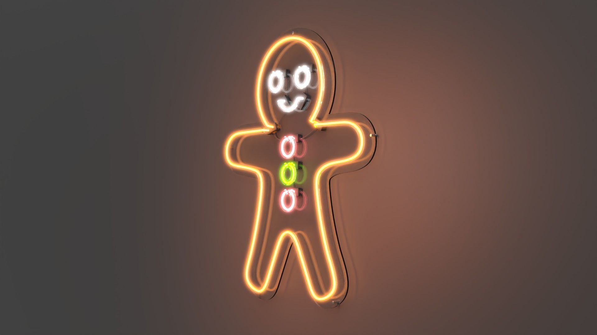 Gingerbread Man - Neon Sign 3D model_3
