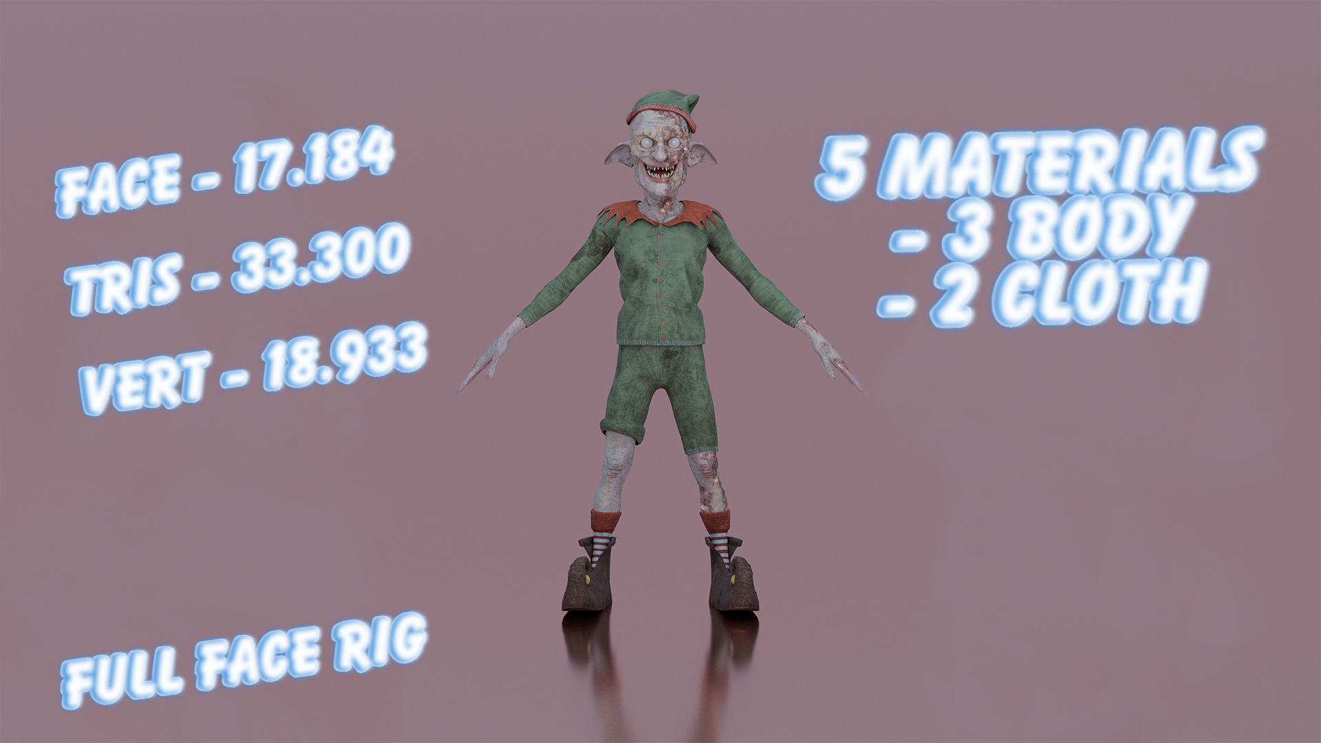 Christmas Evil Elf game character for Horror and Fantasy games Low-poly 3D model_16