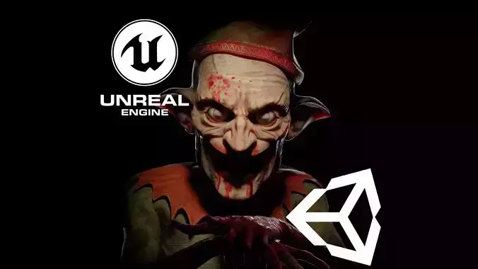 Christmas Evil Elf game character for Horror and Fantasy games Low-poly 3D model