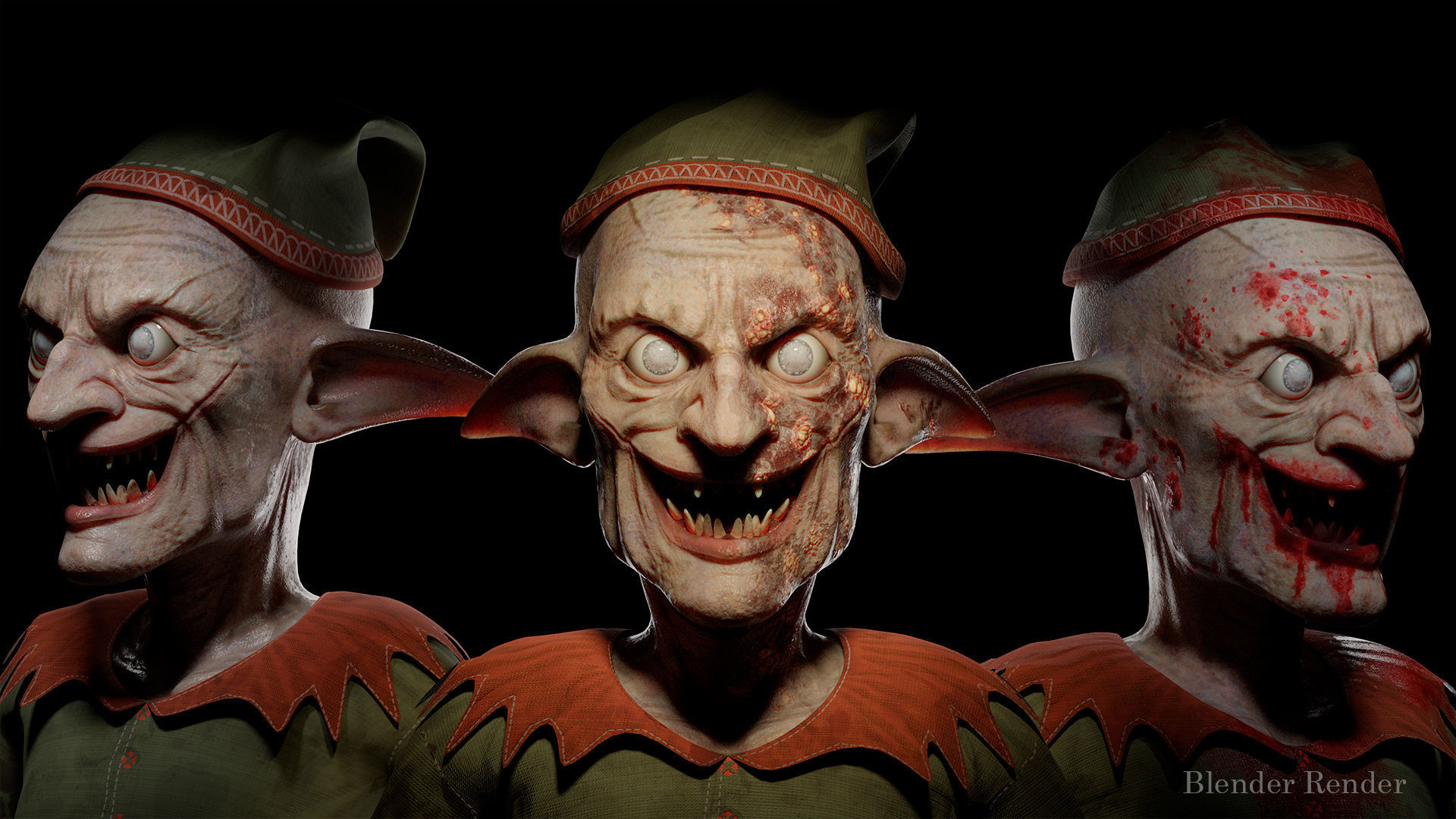 Christmas Evil Elf game character for Horror and Fantasy games Low-poly 3D model_2