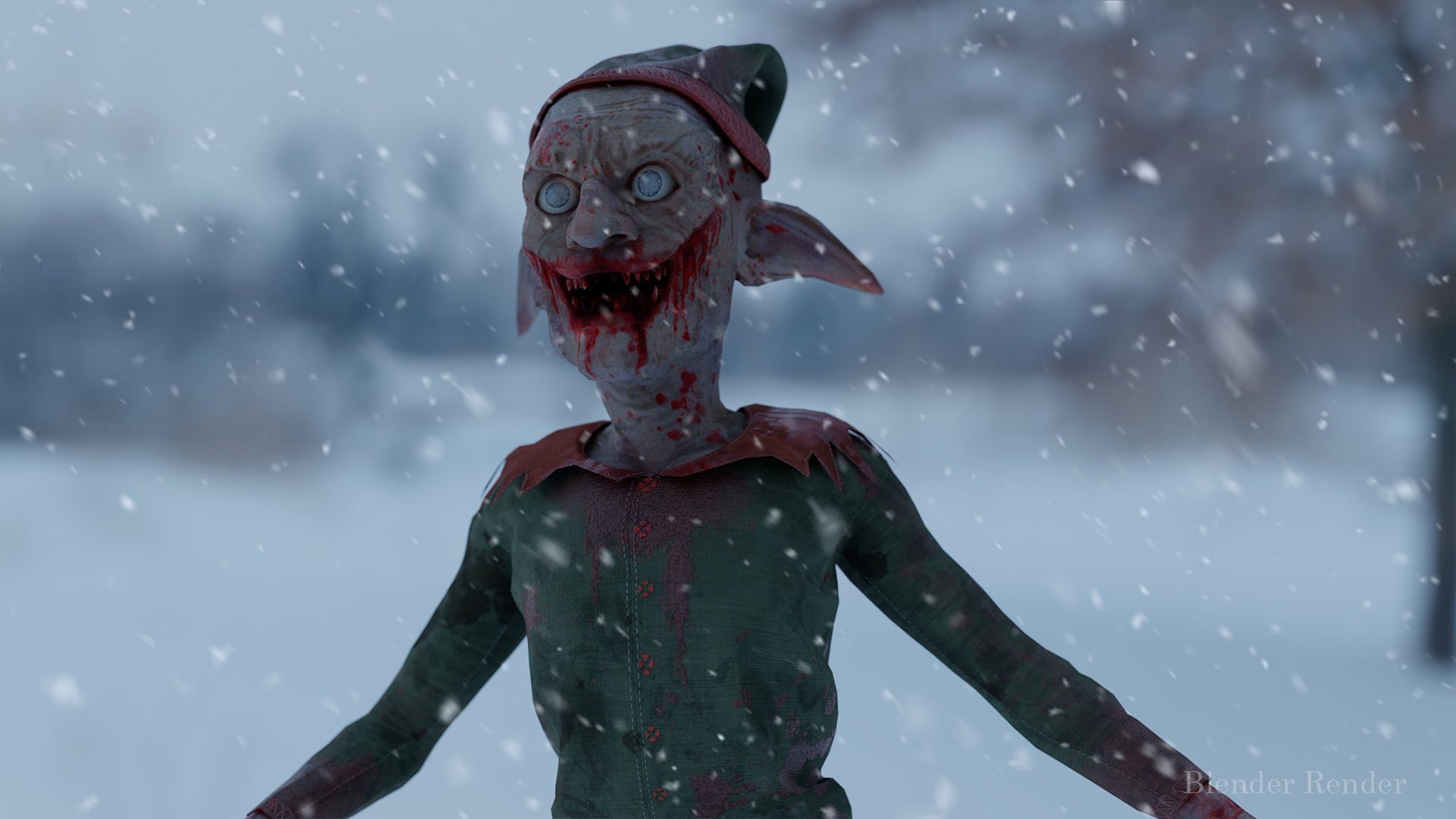 Christmas Evil Elf game character for Horror and Fantasy games Low-poly 3D model_6