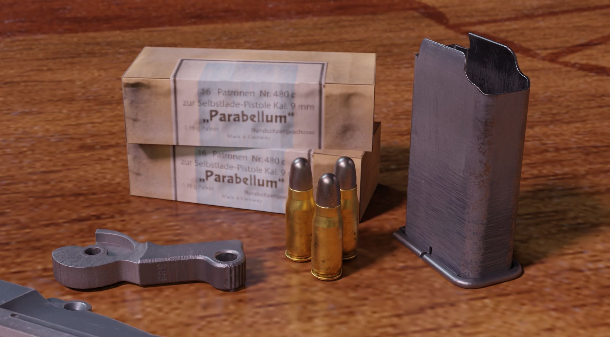 Mauser C96 Broomhandle with carry  case low poly game asset Low-poly 3D model_5