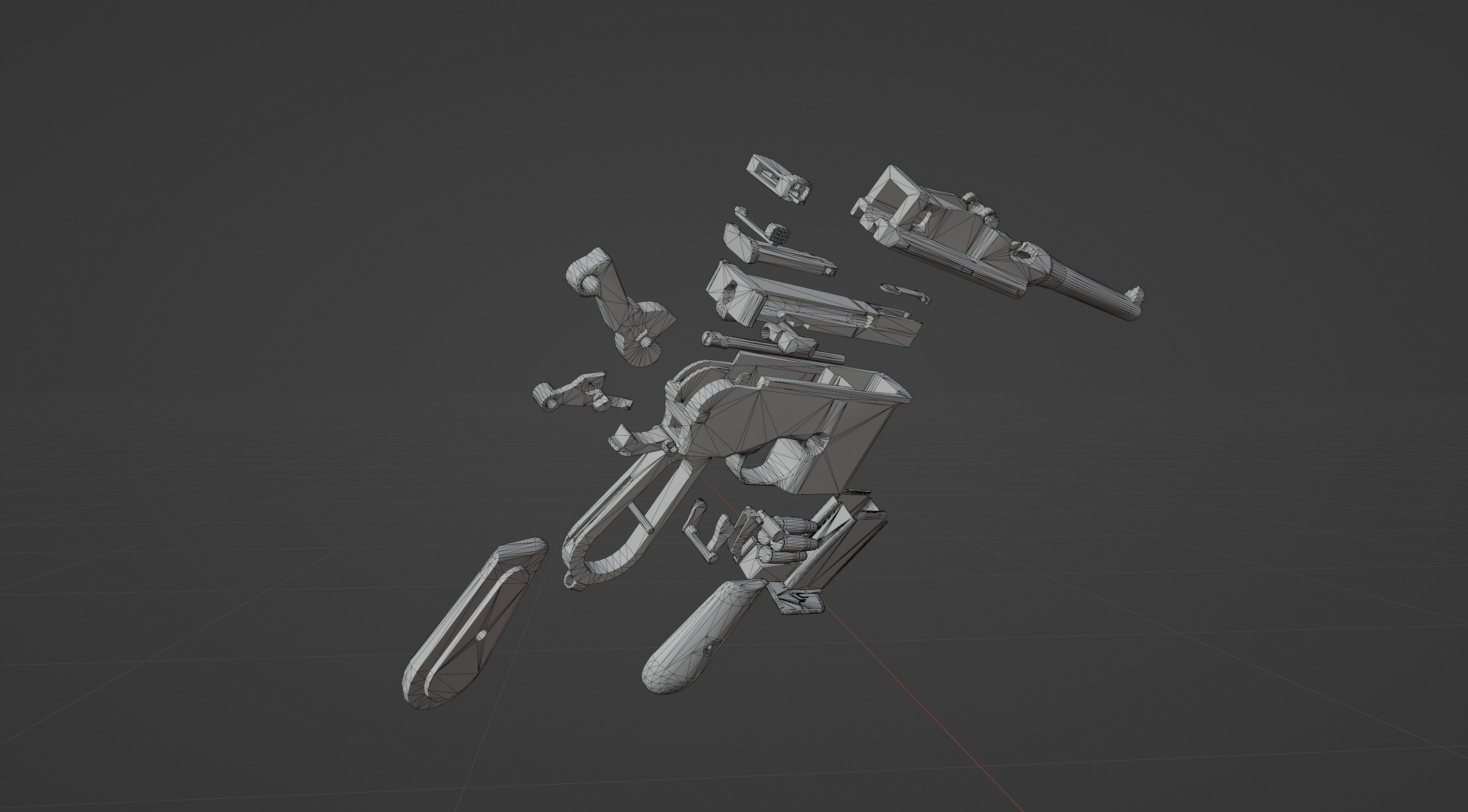 Mauser C96 Broomhandle with carry  case low poly game asset Low-poly 3D model_20