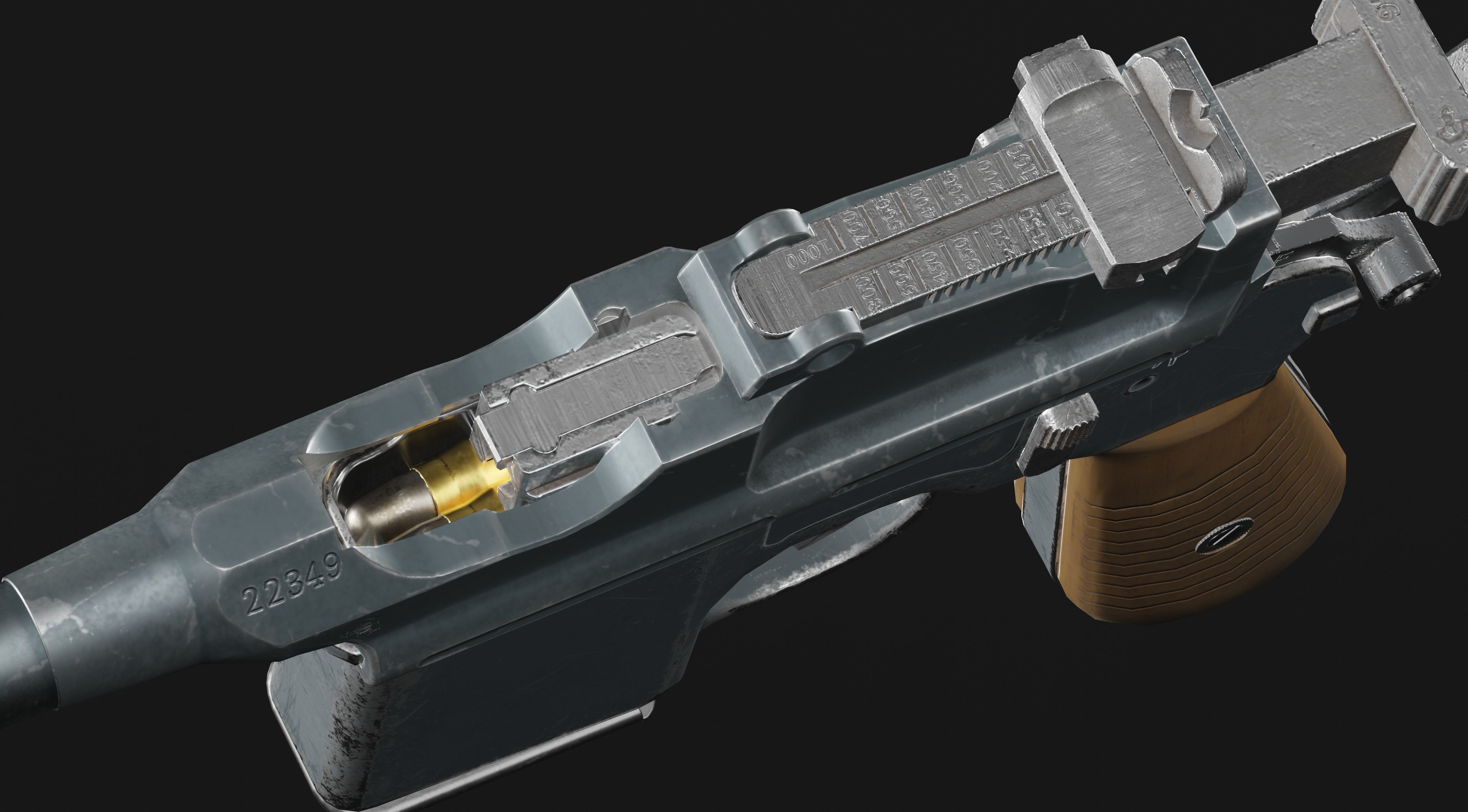 Mauser C96 Broomhandle with carry  case low poly game asset Low-poly 3D model_16