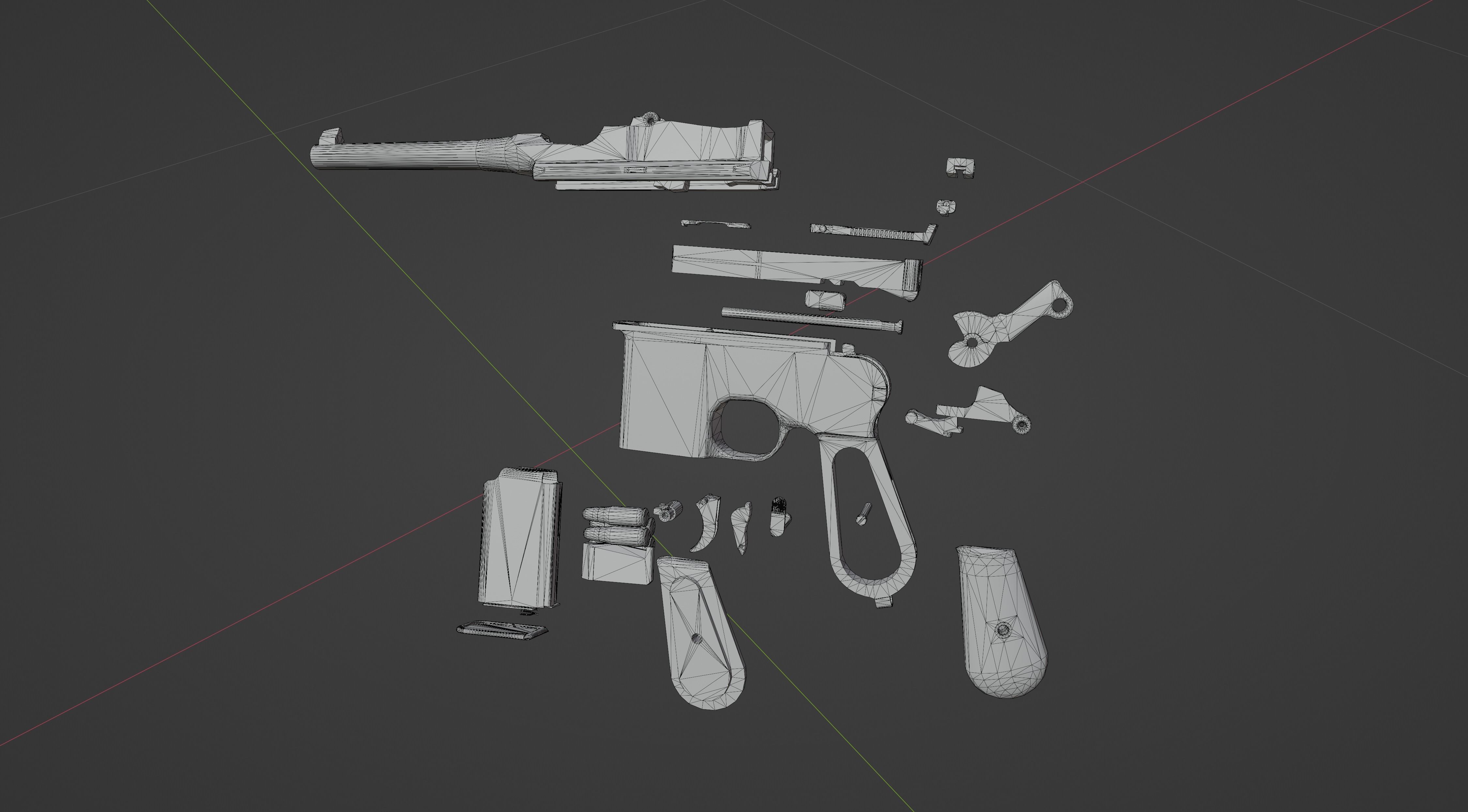 Mauser C96 Broomhandle with carry  case low poly game asset Low-poly 3D model_21