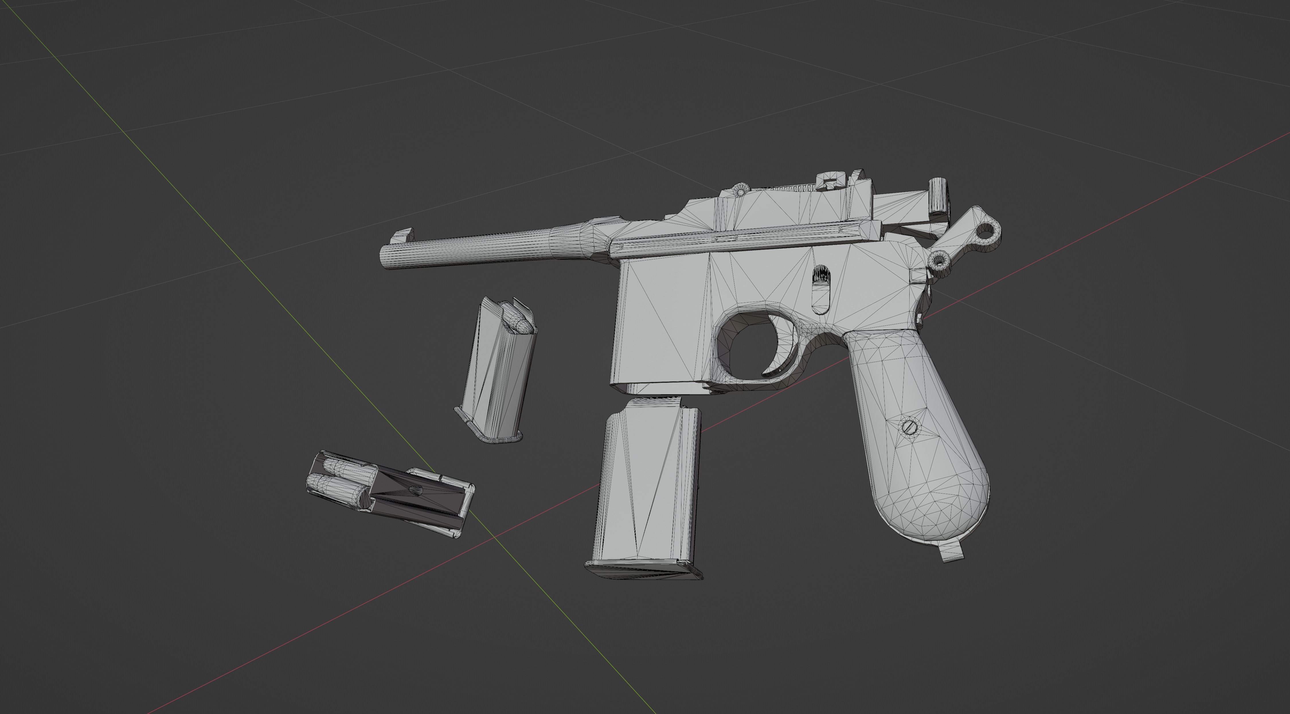 Mauser C96 Broomhandle with carry  case low poly game asset Low-poly 3D model_22